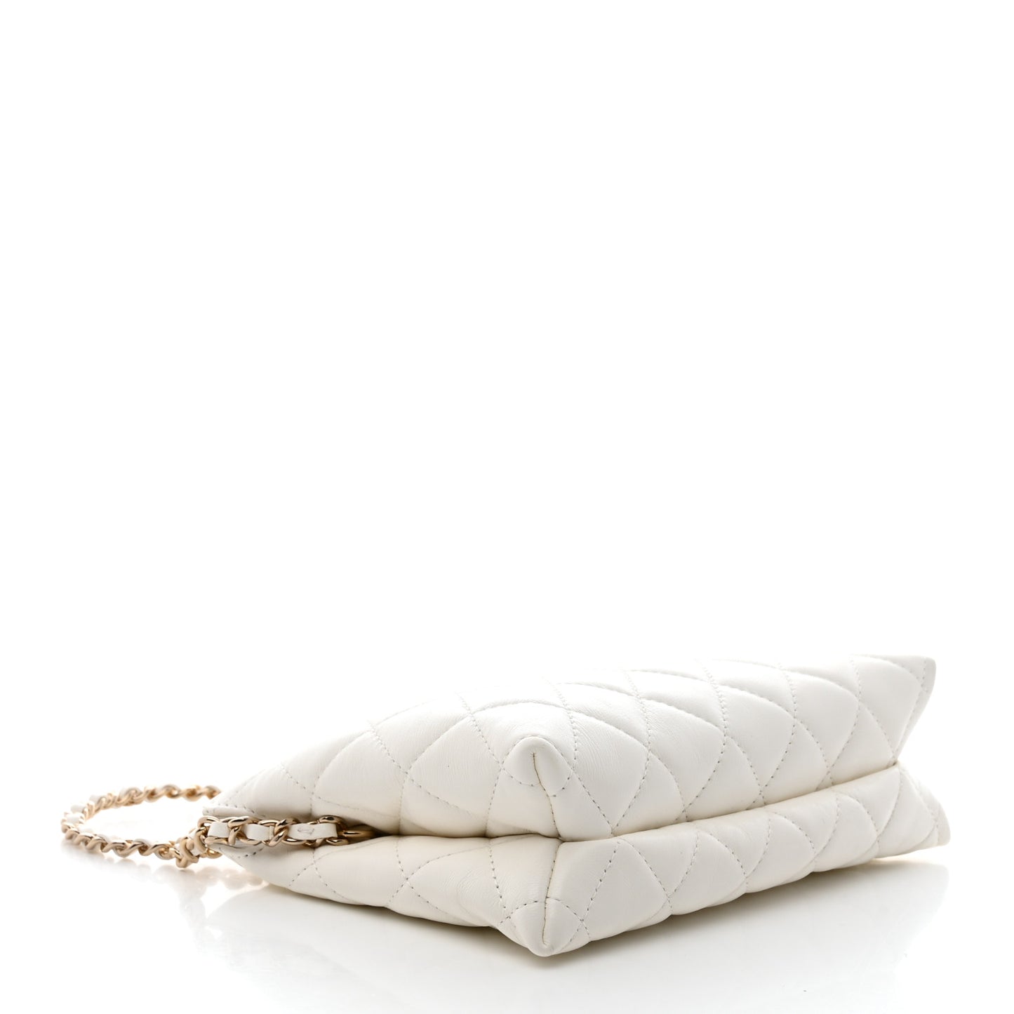 Shiny Crumpled Calfskin Quilted Clutch Bag White