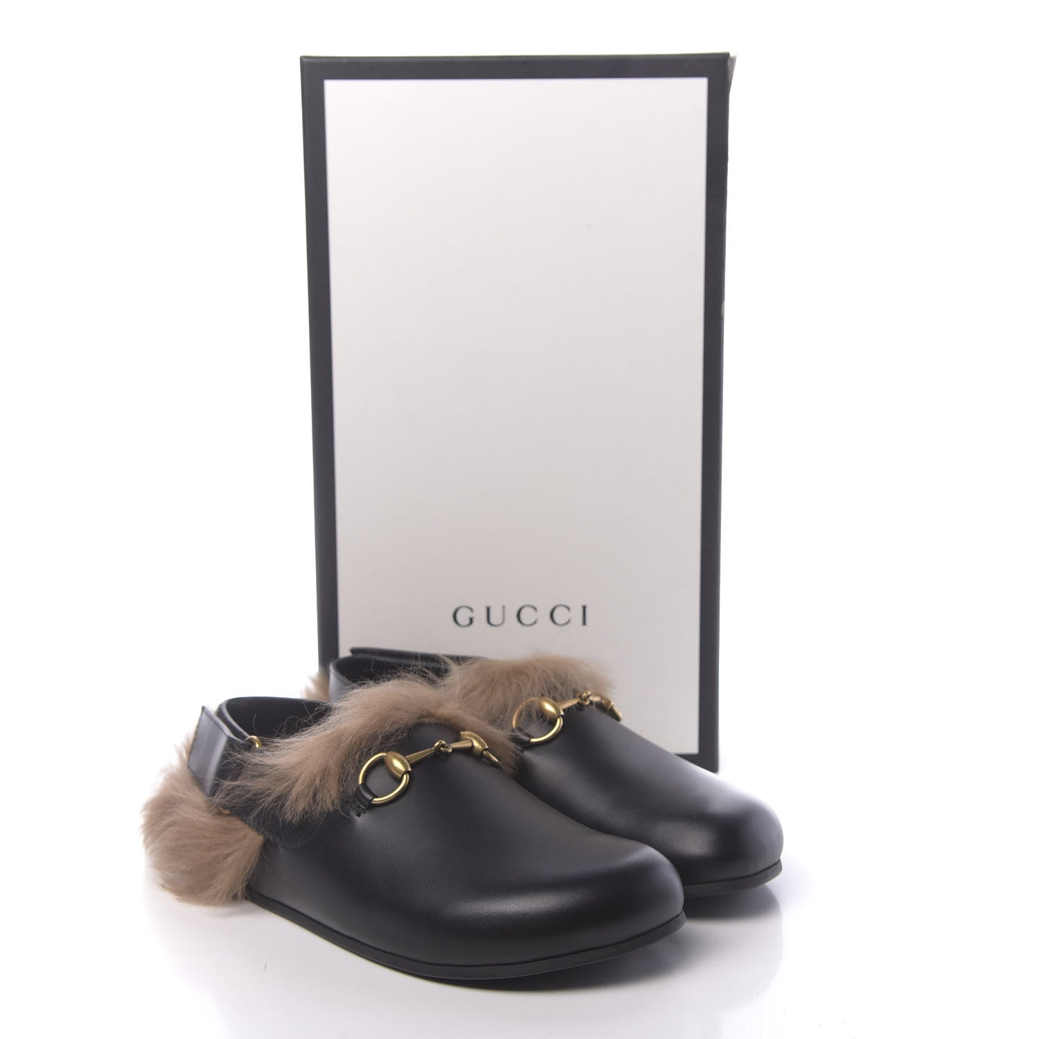 Gucci Calfskin Fur Mens Horsebit River Slingback Slippers 6 Black 11 of 11