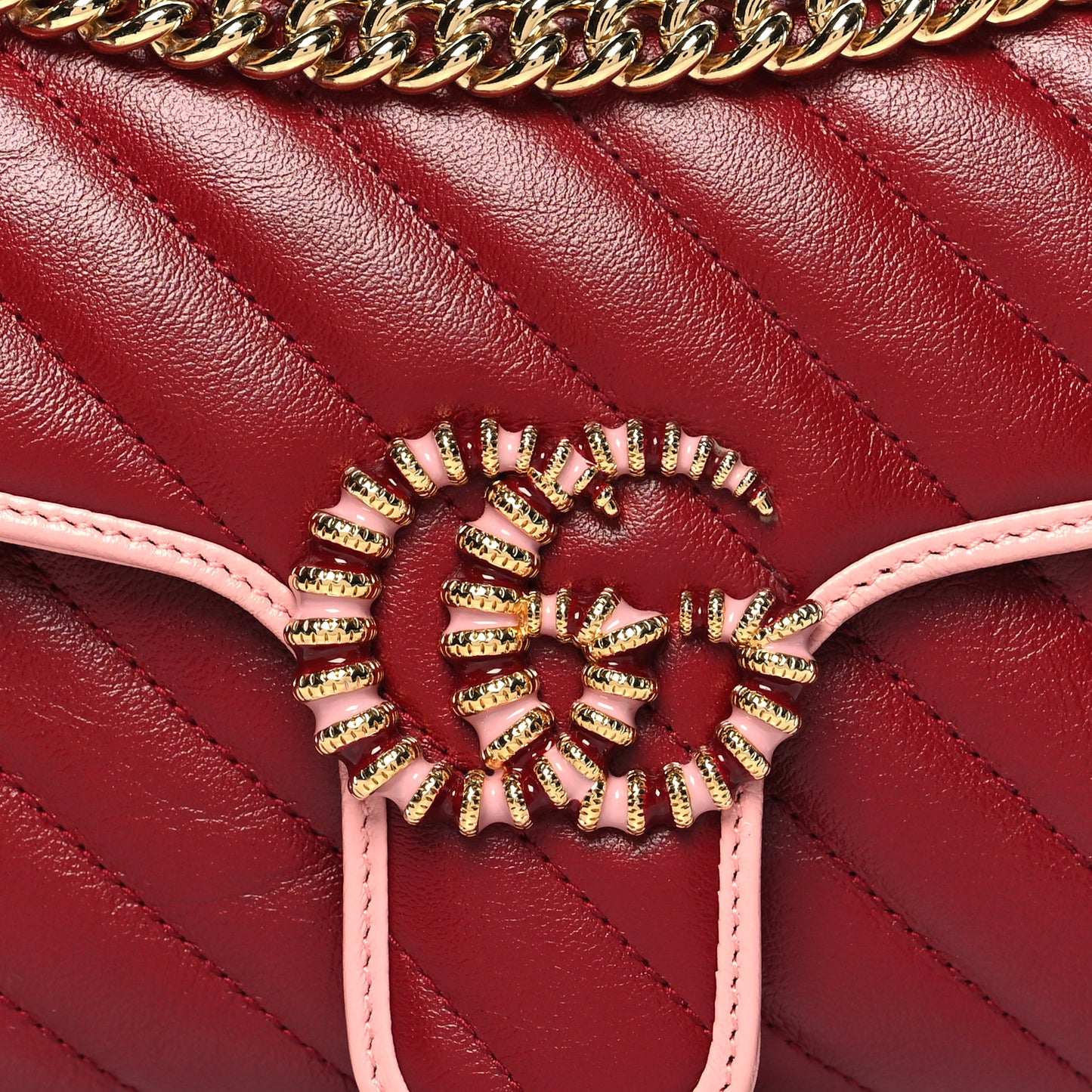 Azalea Calfskin Enamel Matelasse Diagonal Small Torchon GG Marmont Shoulder Bag New Cherry Red Wild Rose