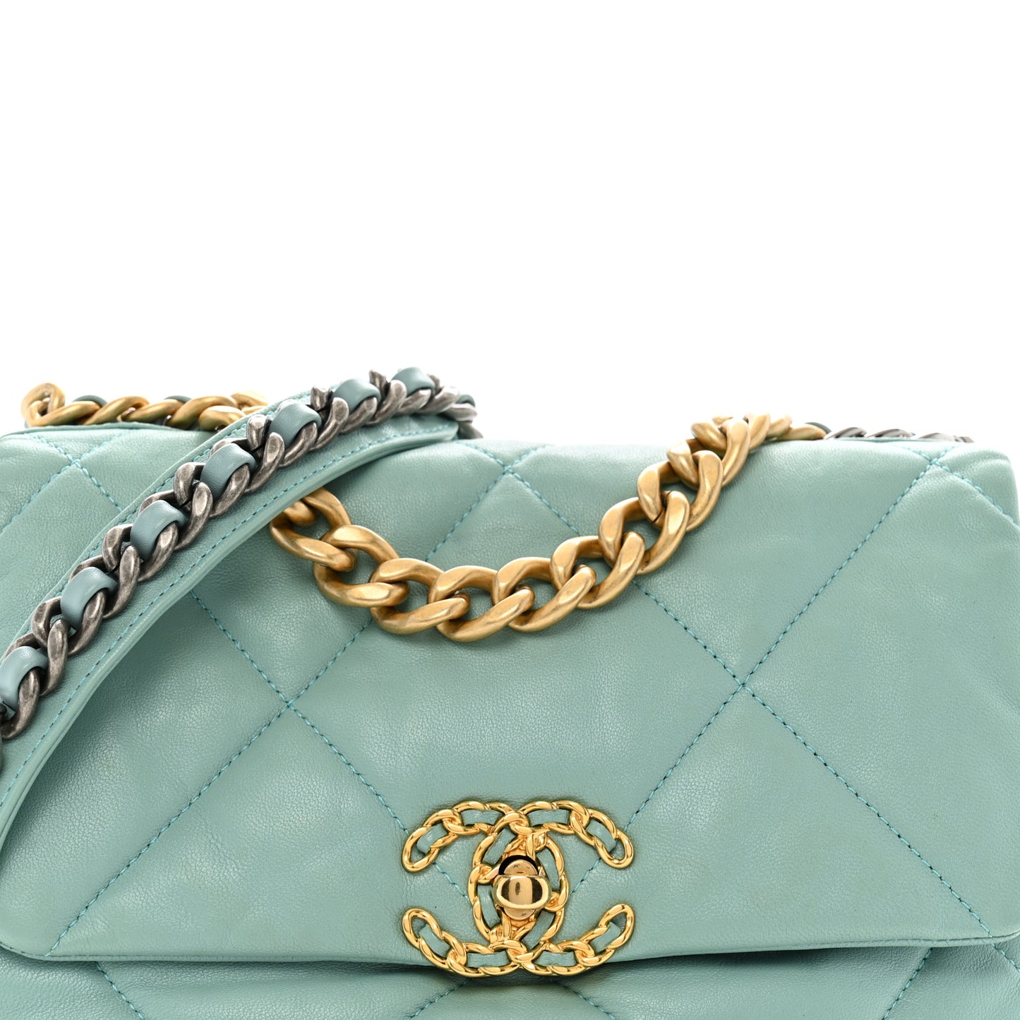 Goatskin Quilted Medium Chanel 19 Flap Light Blue