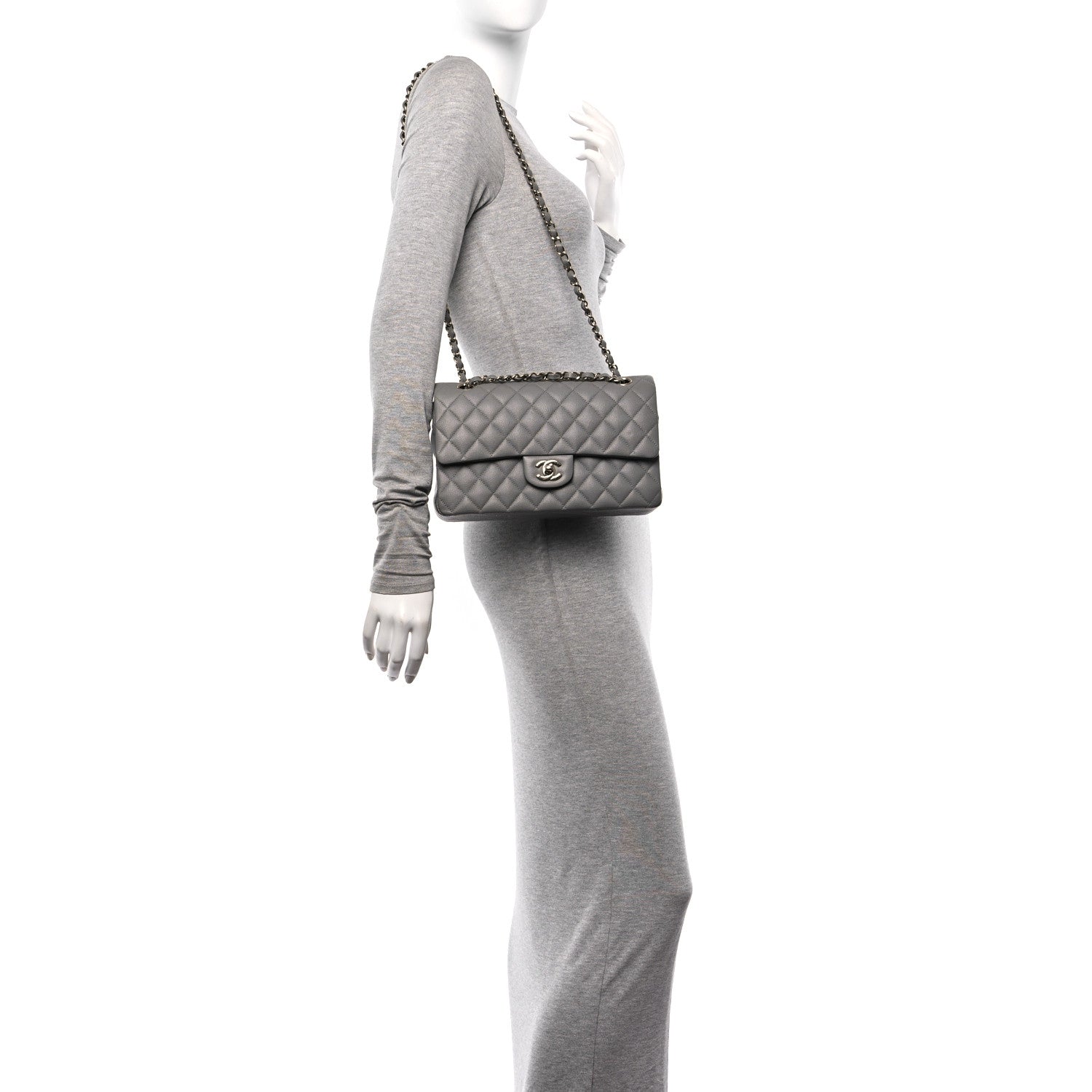 Chanel Caviar Quilted Medium Double Flap Grey 2 of 10