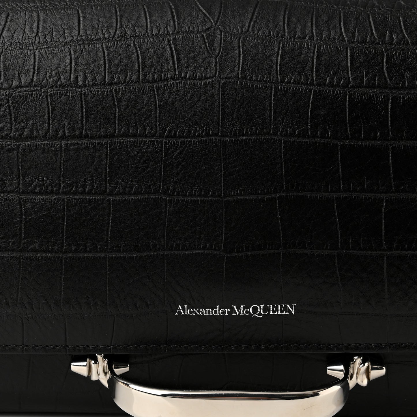 Calfskin Crocodile Embossed The Story Shoulder Bag Black