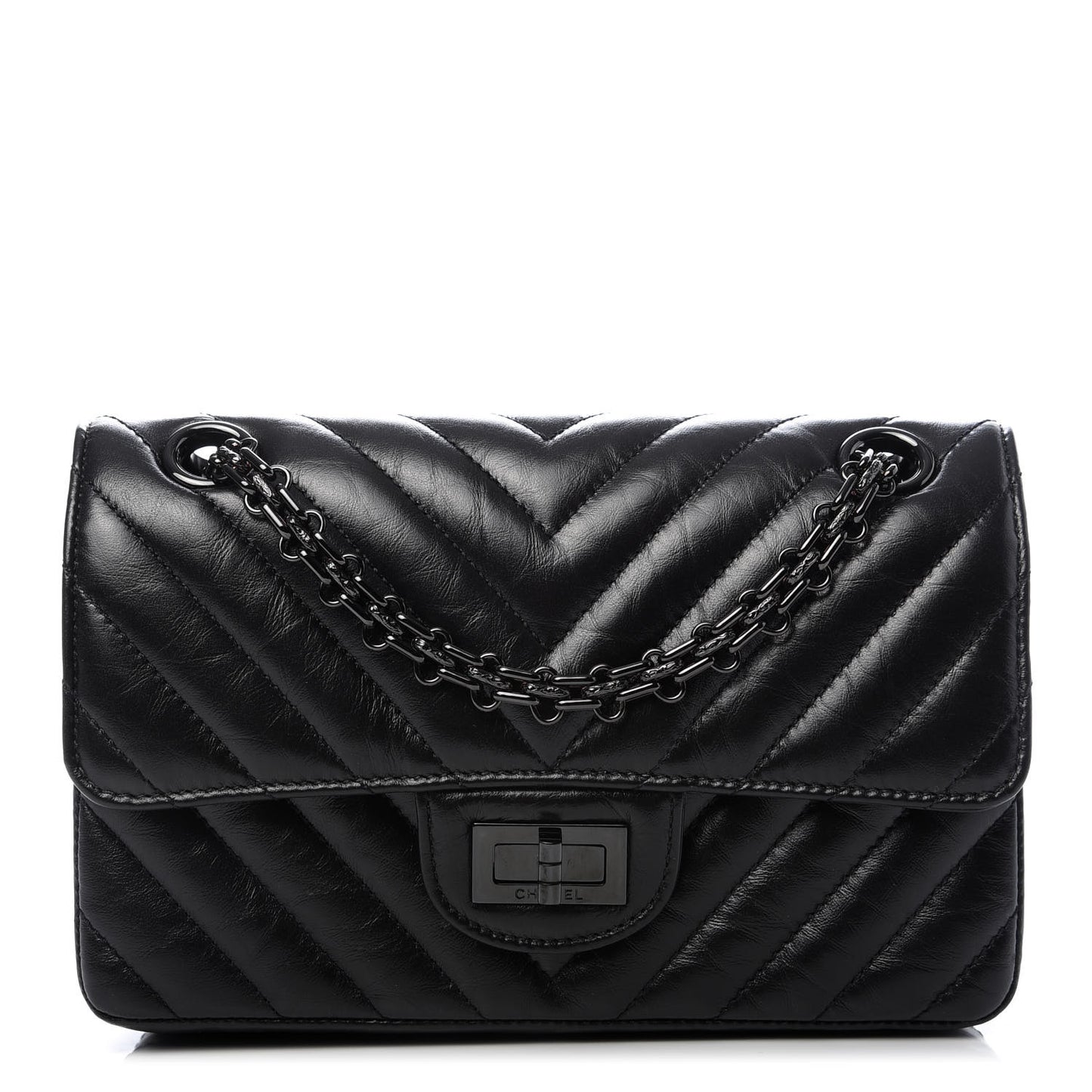 Aged Calfskin Chevron Quilted 2.55 Reissue Mini Flap So Black