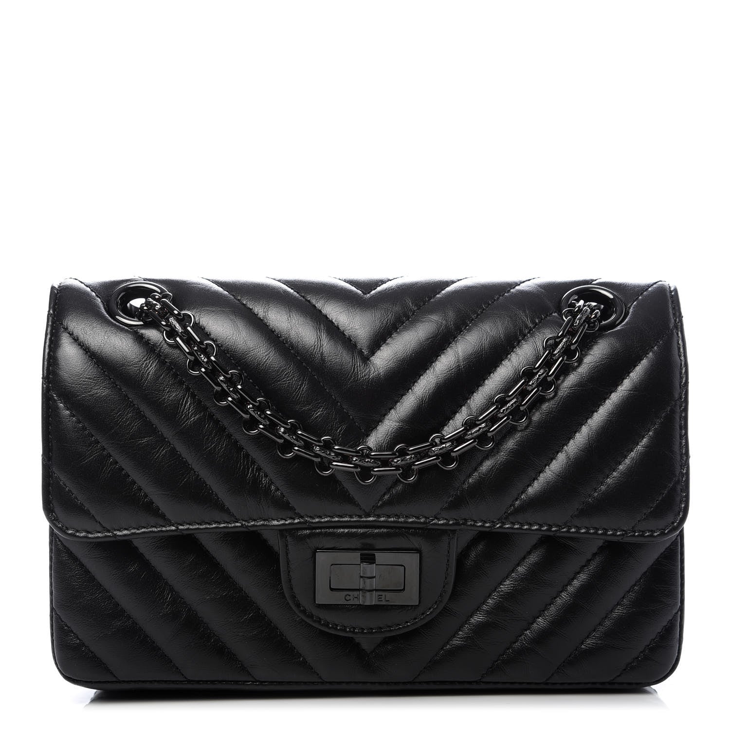 Chanel Aged Calfskin Chevron Quilted 2.55 Reissue Mini Flap So Black 1 of 8