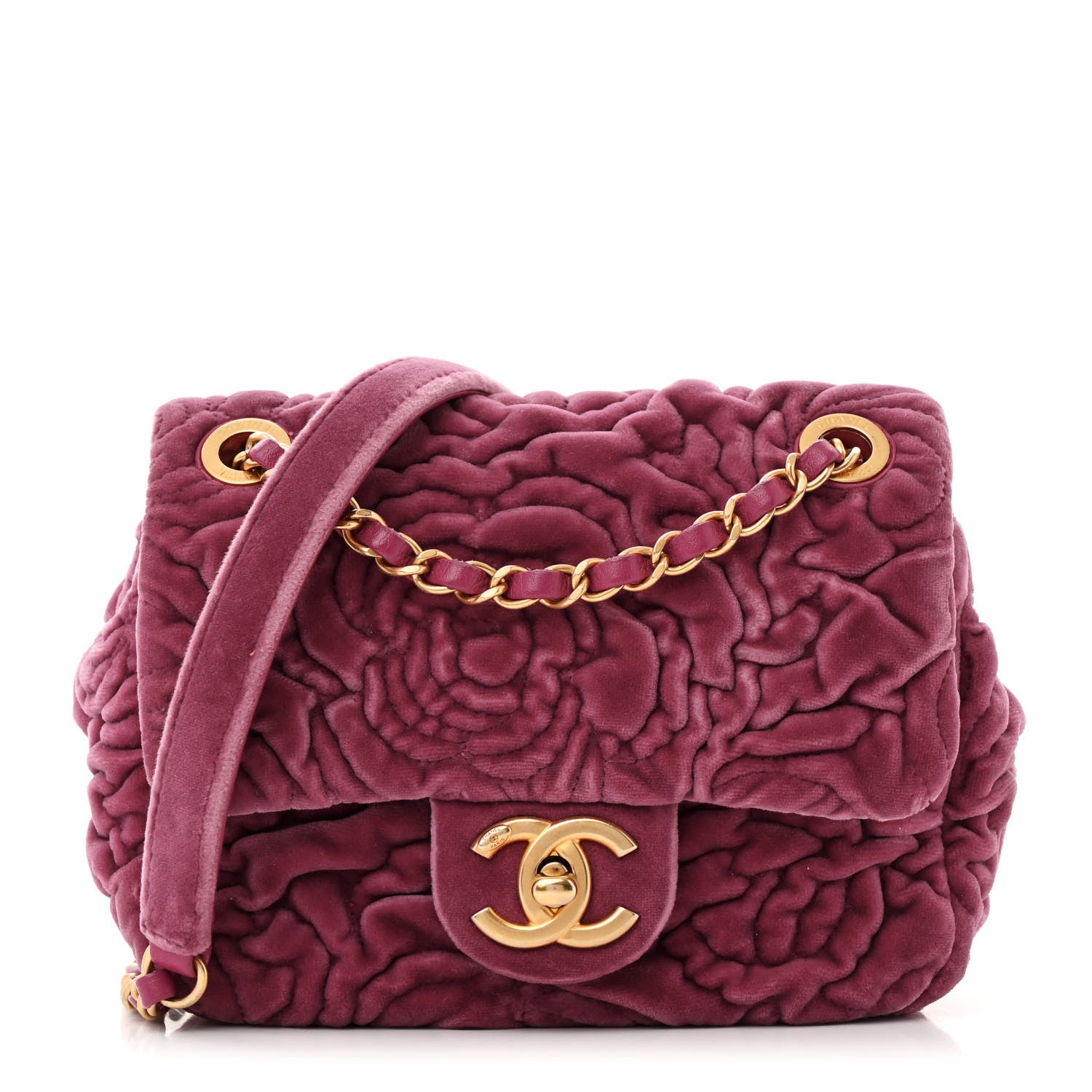 Chanel Velvet Camellia Embossed Mini Square Flap Pink 1 of 15