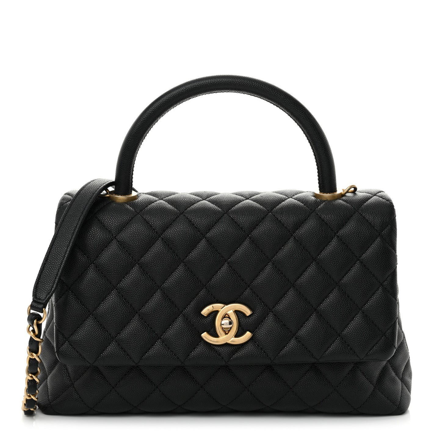 Caviar Quilted Small Coco Handle Flap Black