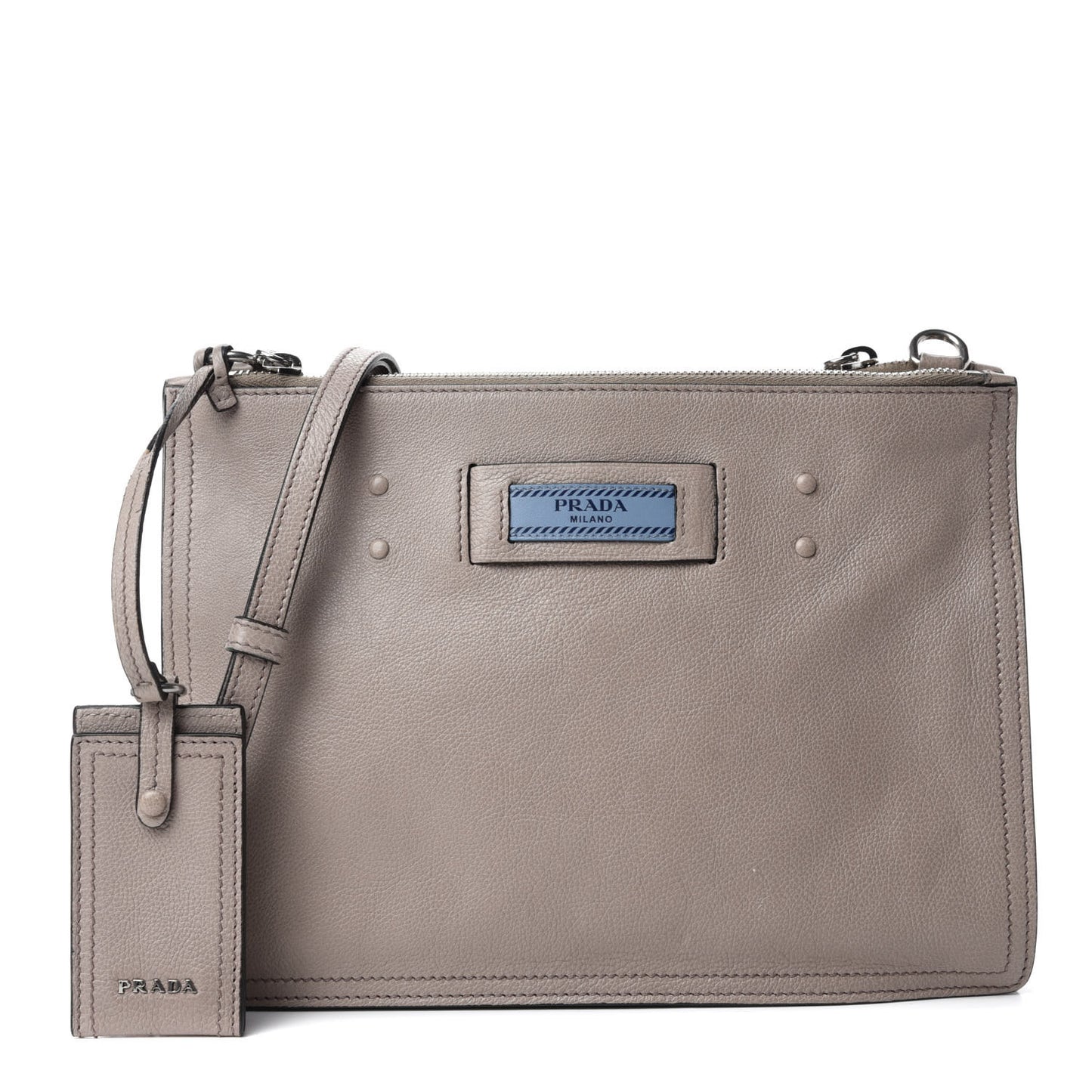 Glace Calf Etiquette Double Zip Crossbody Bag Pomice Astrale