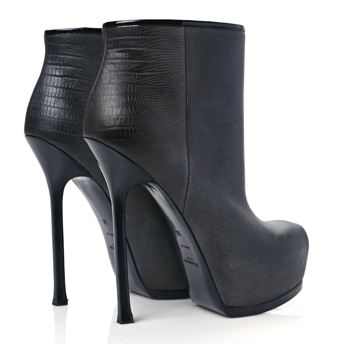 Calfskin Lizard Embossed Tribtoo 105 Platform Booties 38 Black