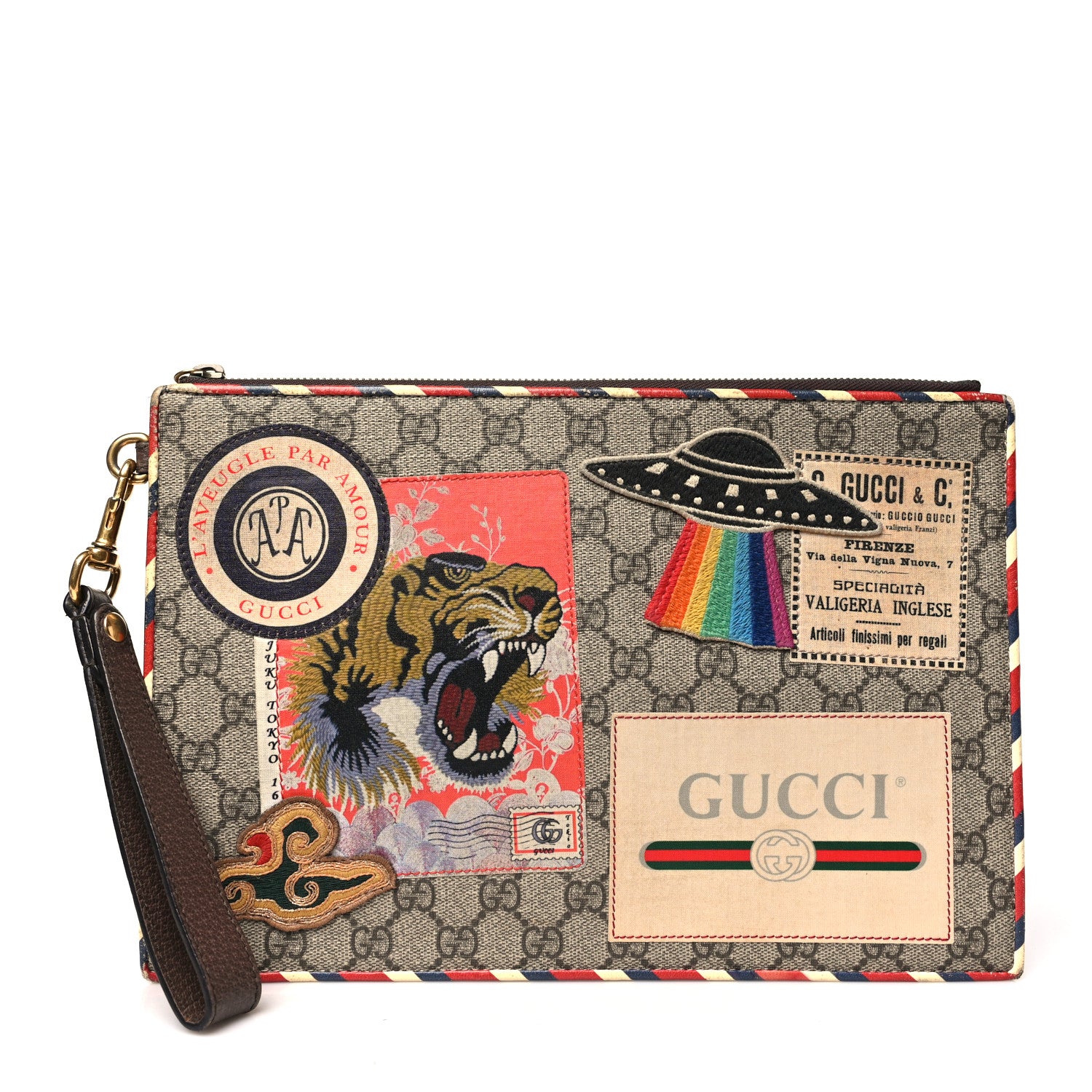 supreme×Gucci monogram柄　ポーチ Gucci GG Supreme Monogram Courrier Embroidered UFO Pouch Beige New