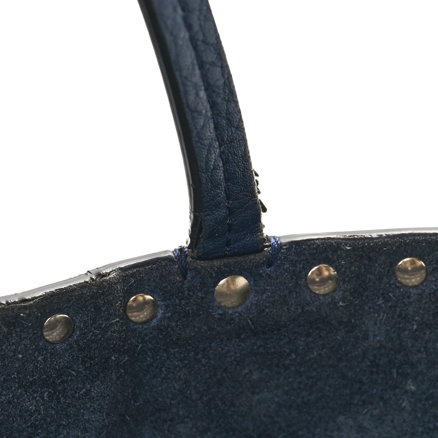 Grained Calfskin Small Rockstud Shoulder Tote Marine