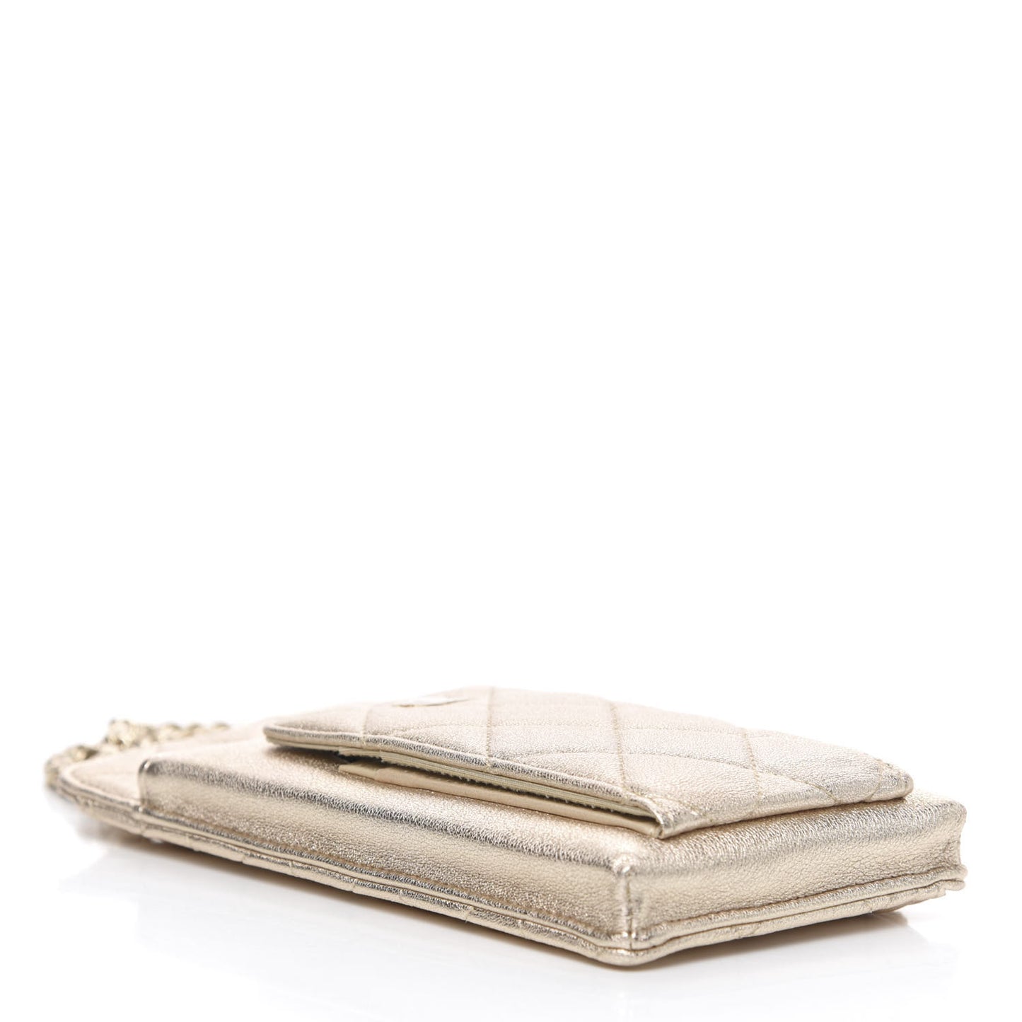 Metallic Lambskin Quilted Zip Phone Case Gold