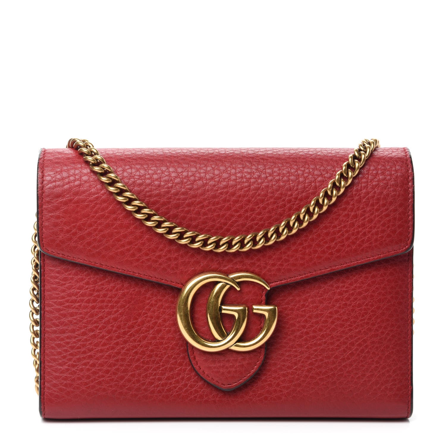 Gucci Calfskin GG Marmont Chain Wallet Vulcanic Red 1 of 10