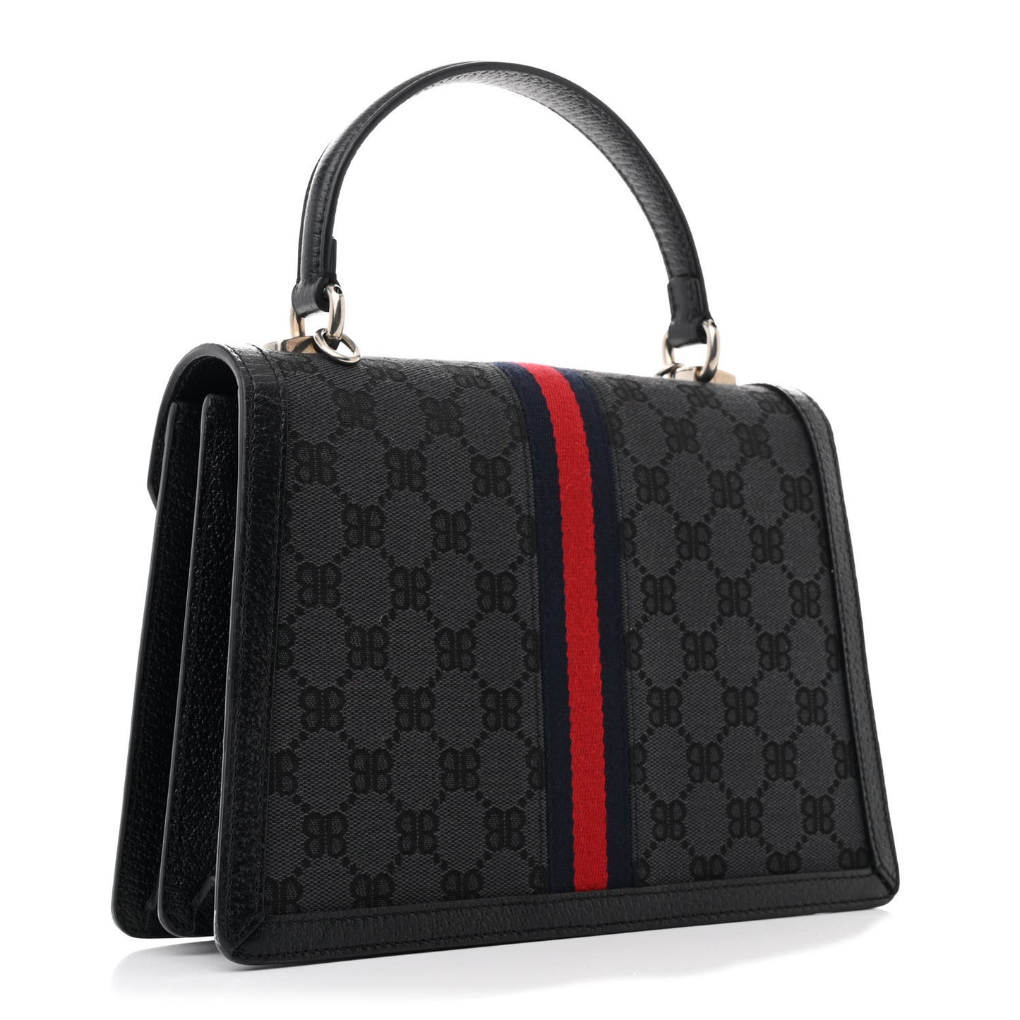X BALENCIAGA BB Supreme Monogram Web Small Top Handle Bag Black