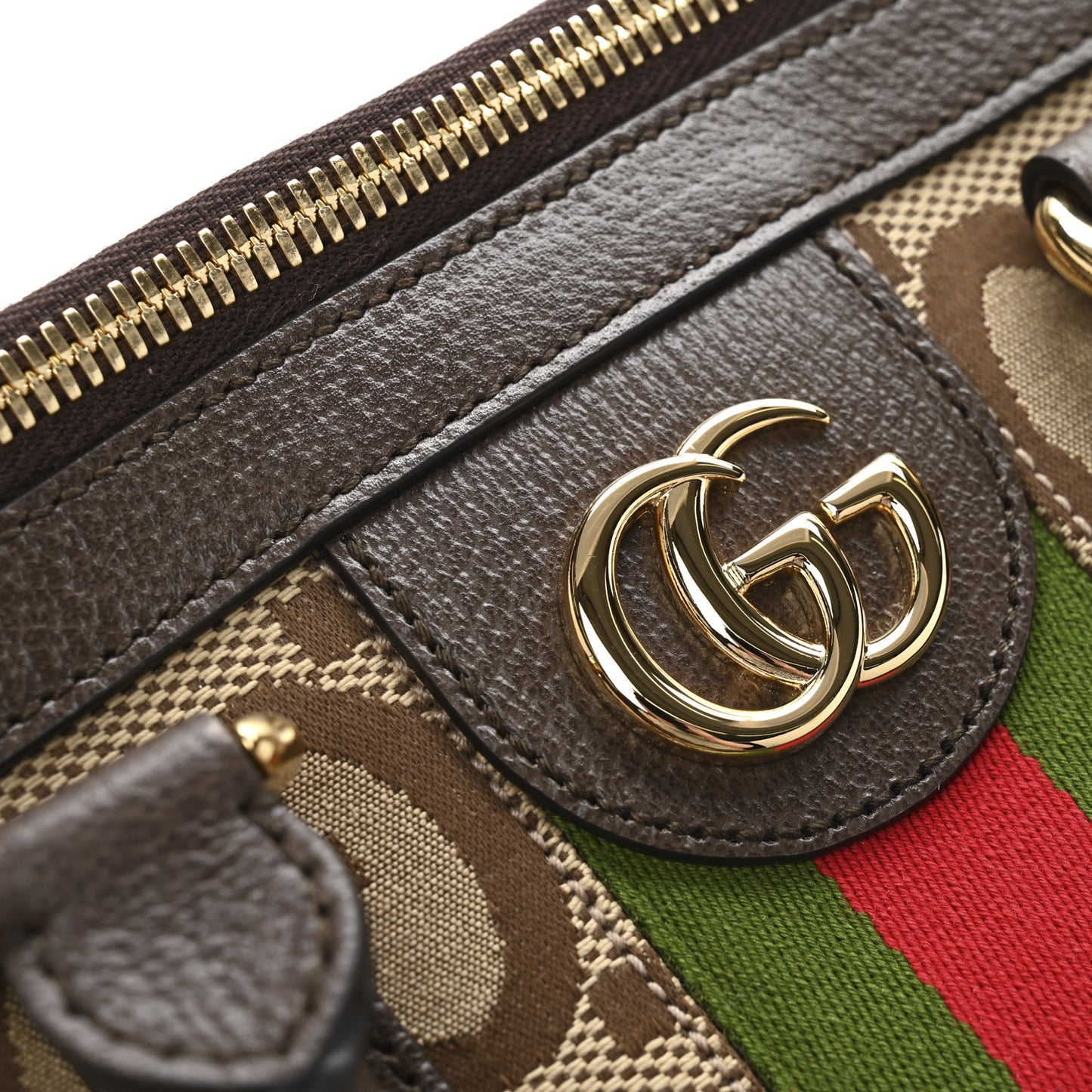 Monogram Jumbo GG Textured Dollar Calfskin Web Medium Duffle Bag Camel Ebony