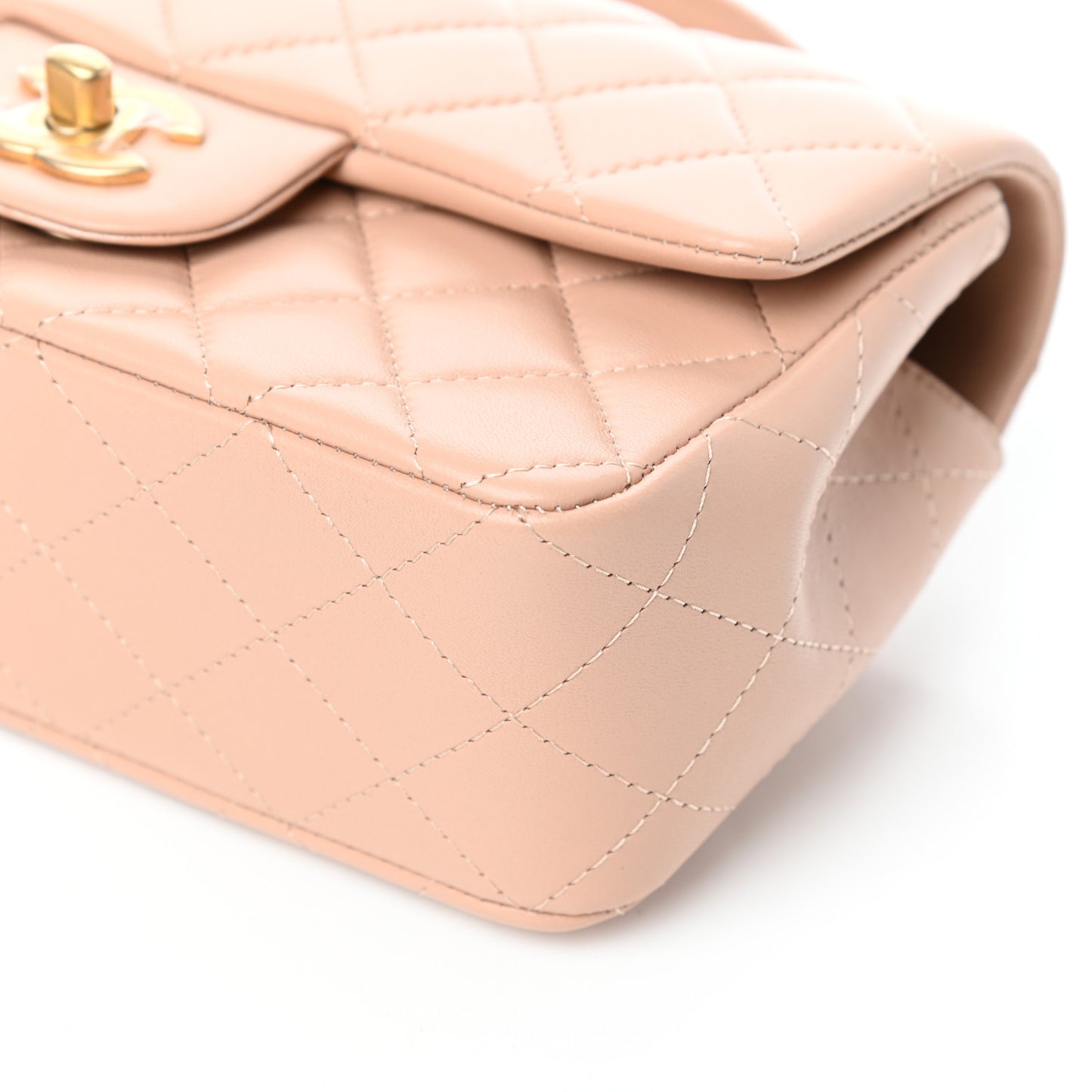 Lambskin Quilted Mini Top Handle Rectangular Flap Beige