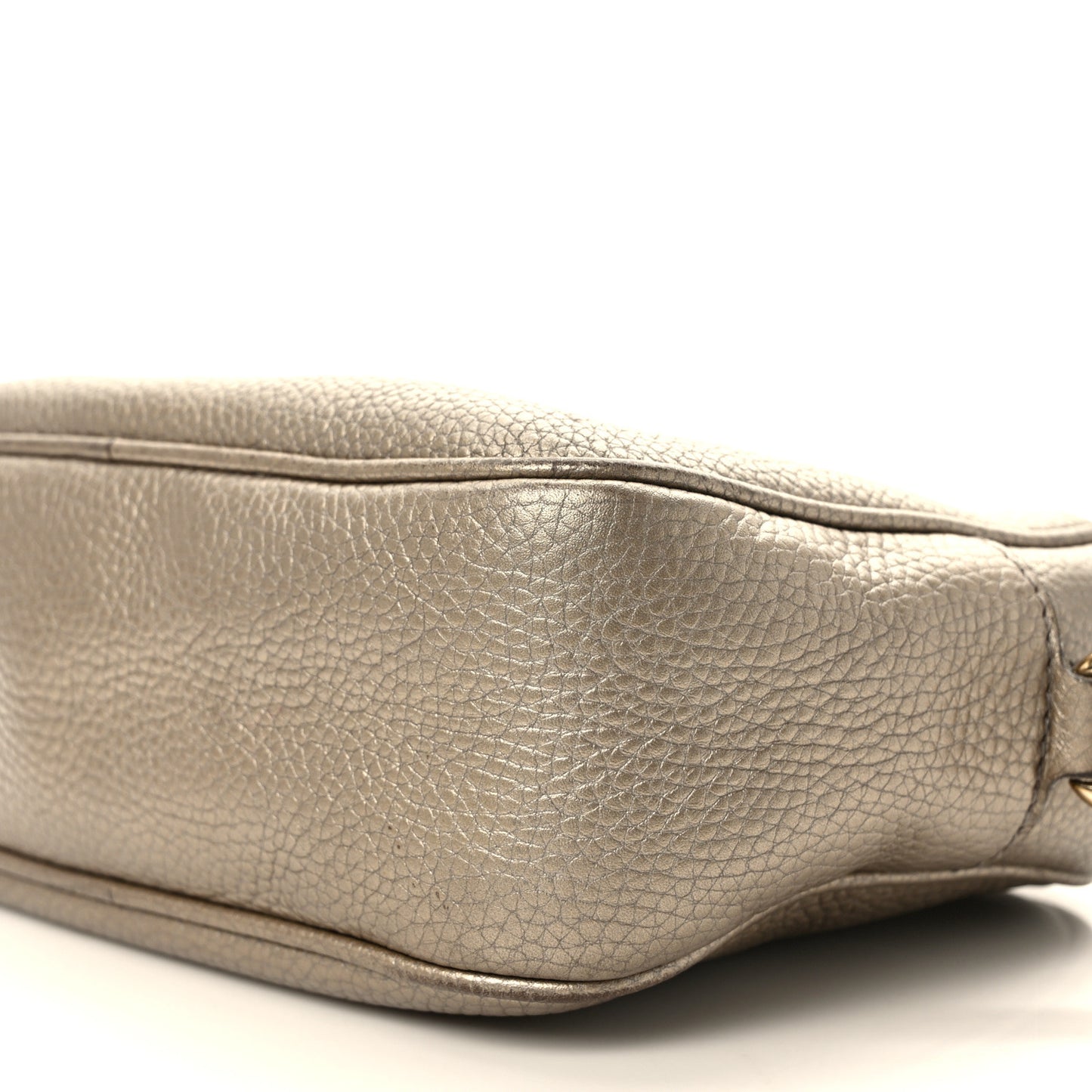Metallic Pebbled Calfskin Small Soho Disco Bag Golden Beige