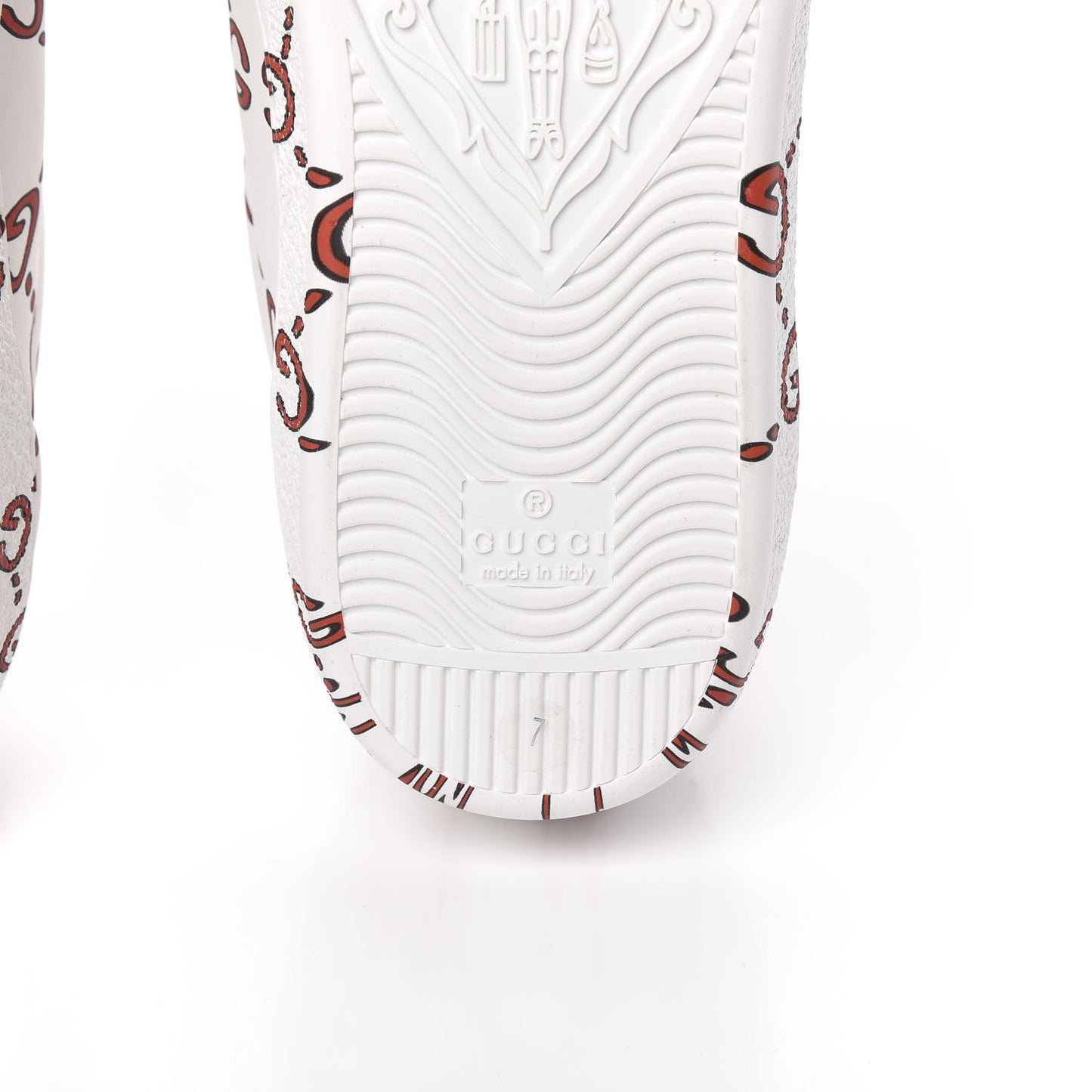 Calfskin GucciGhost Print Mens Ace Sneakers 7 White Hibiscus Red