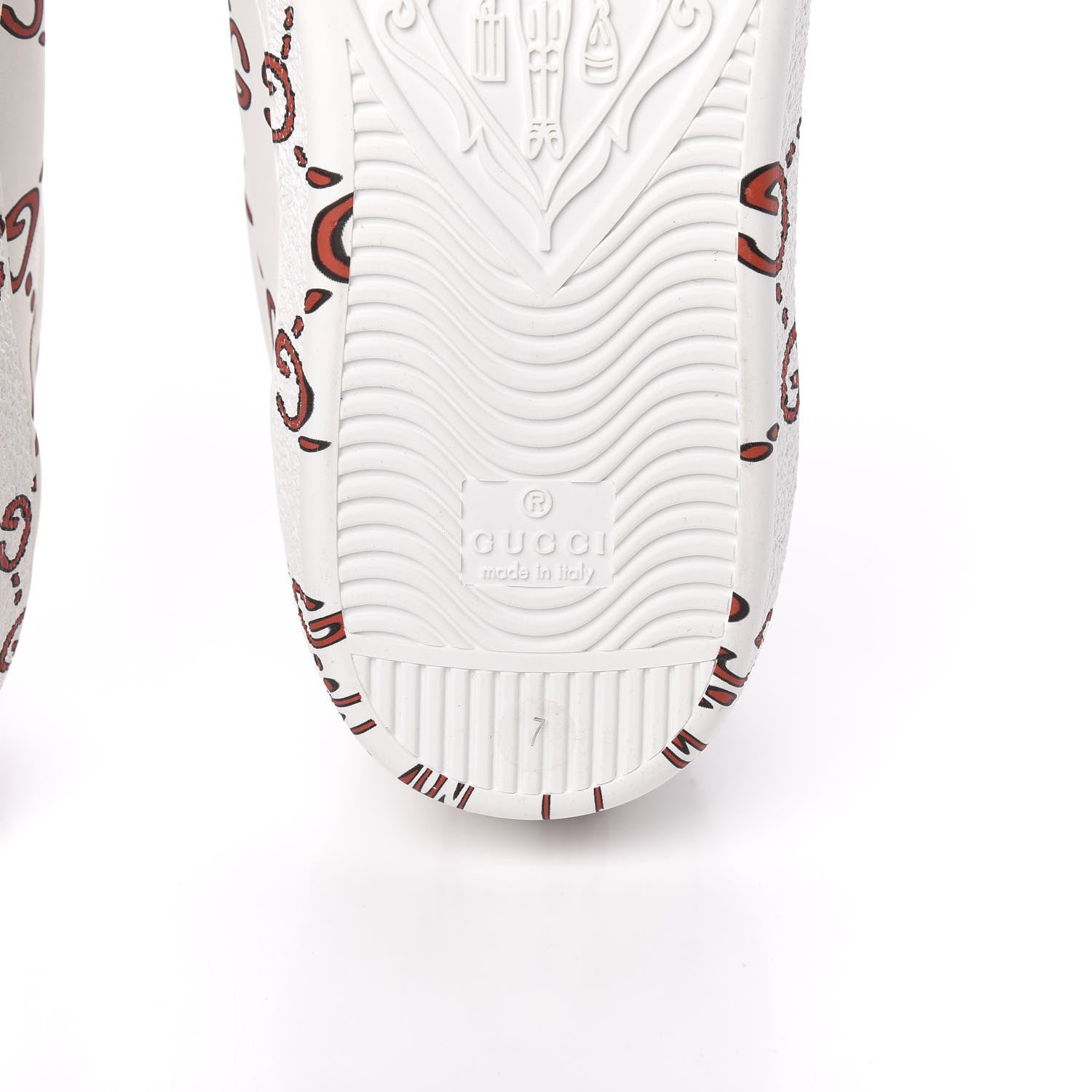 Gucci Calfskin GucciGhost Print Mens Ace Sneakers 7 White Hibiscus Red 7 of 11