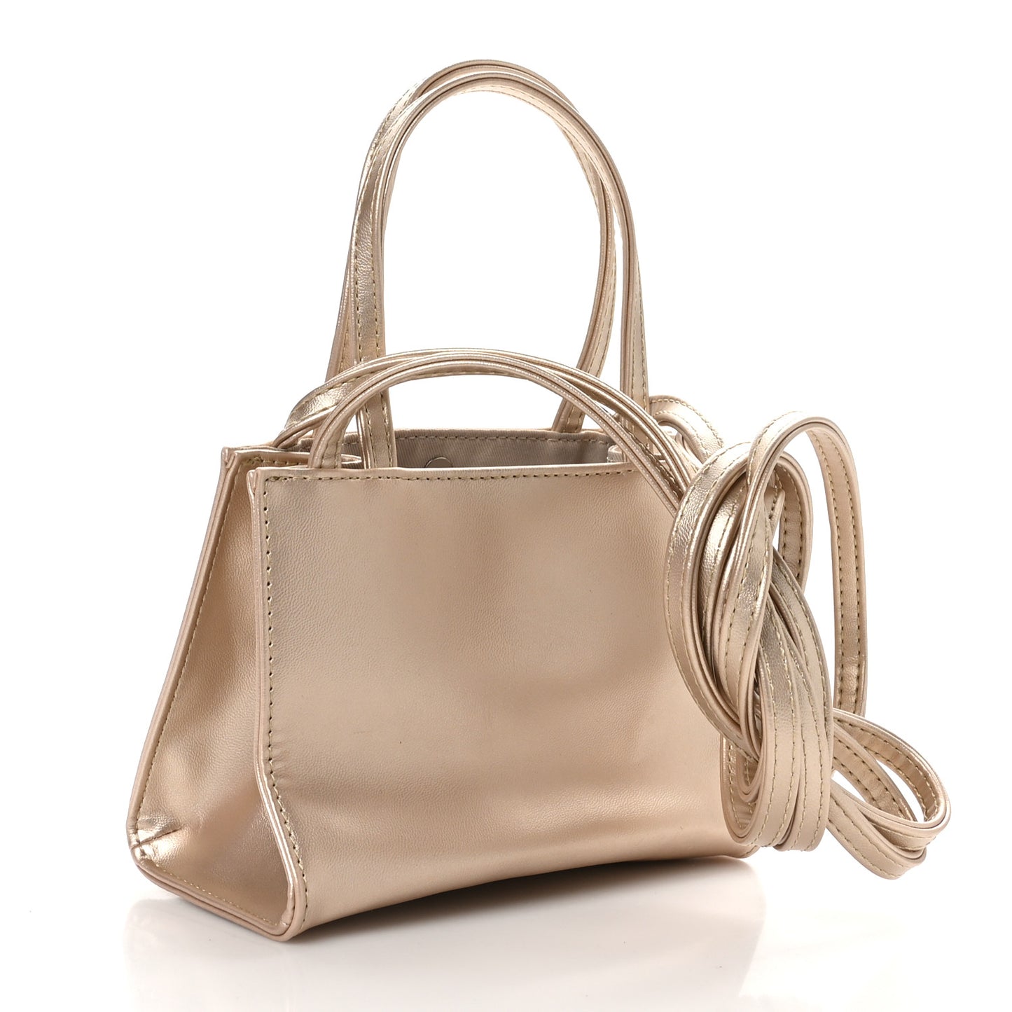 Metallic Vegan Leather Small Shopping Bag Gold