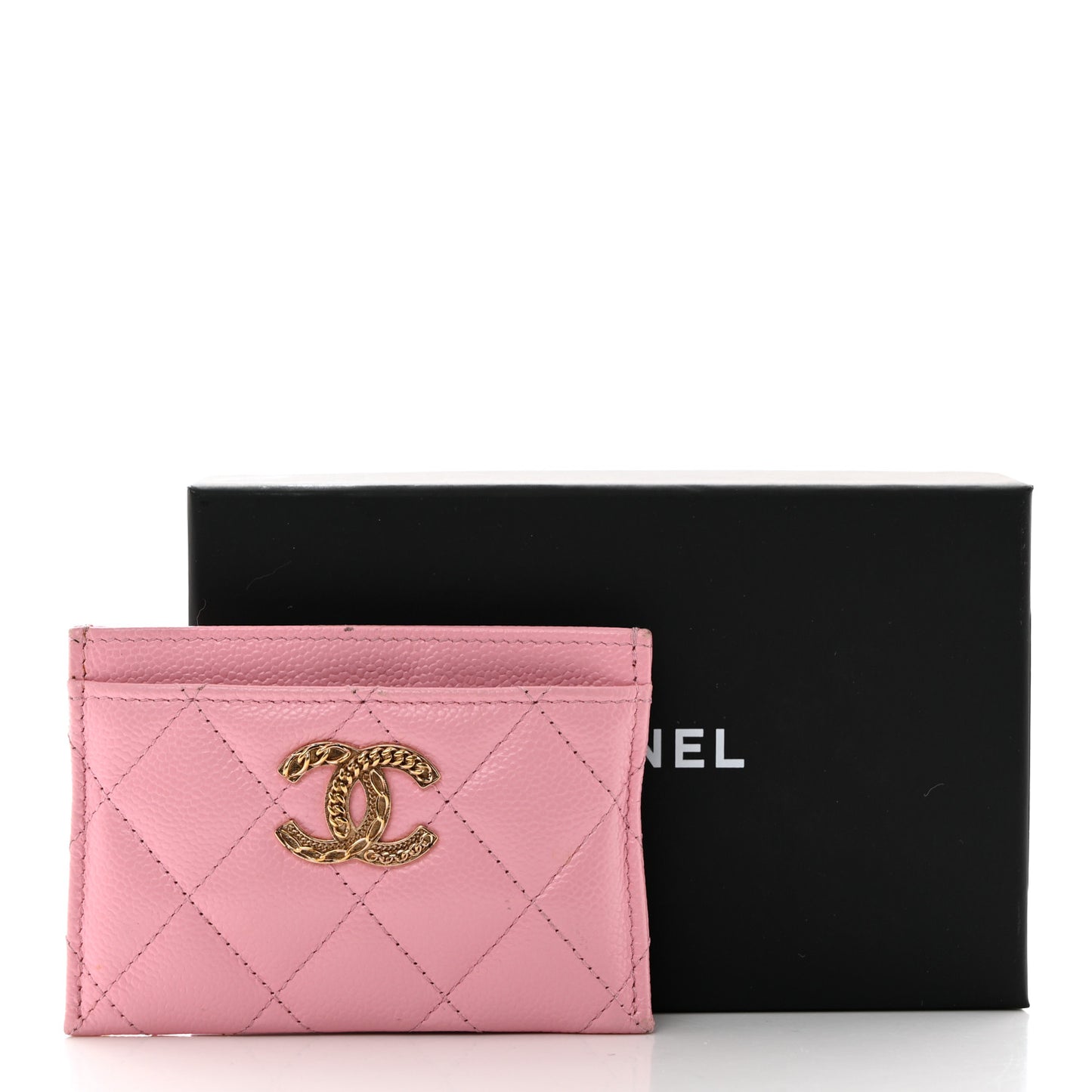 Caviar Quilted Multi Chain CC Card Holder Pink