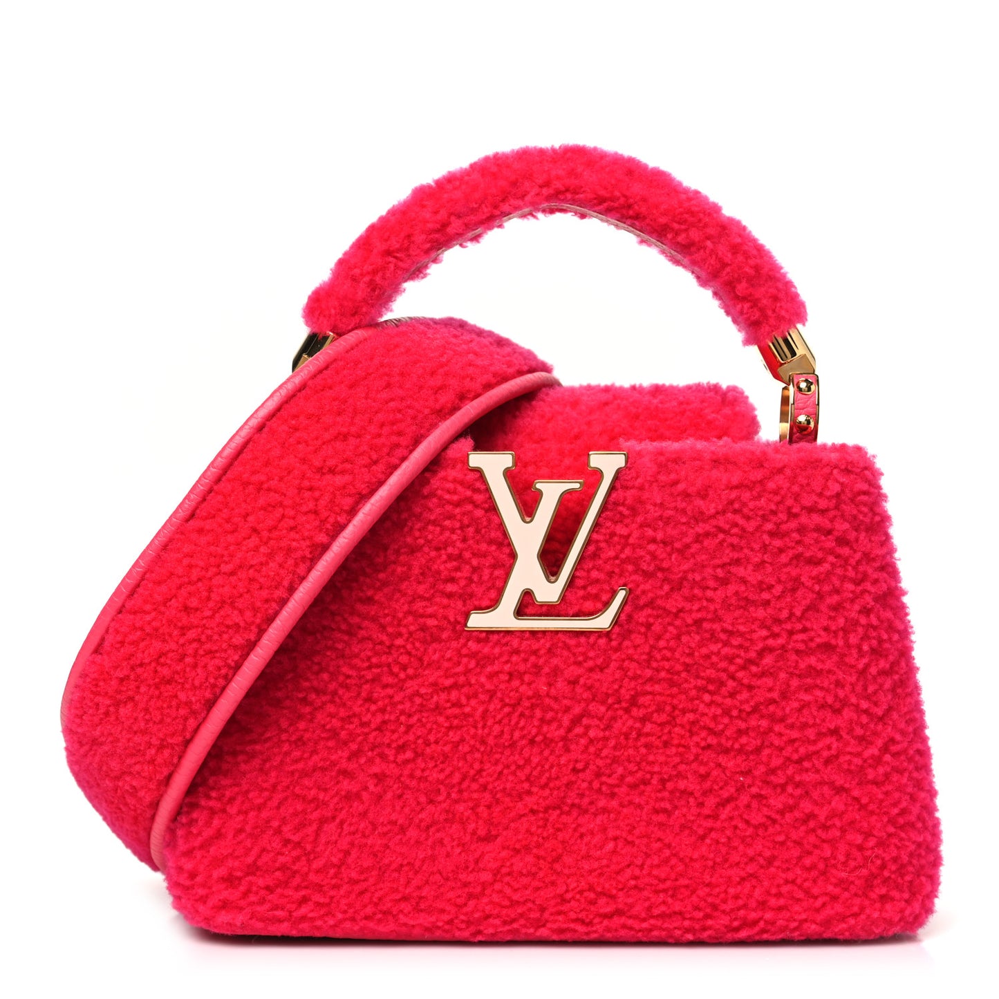 Shearling Calfskin Capucines Mini Pink