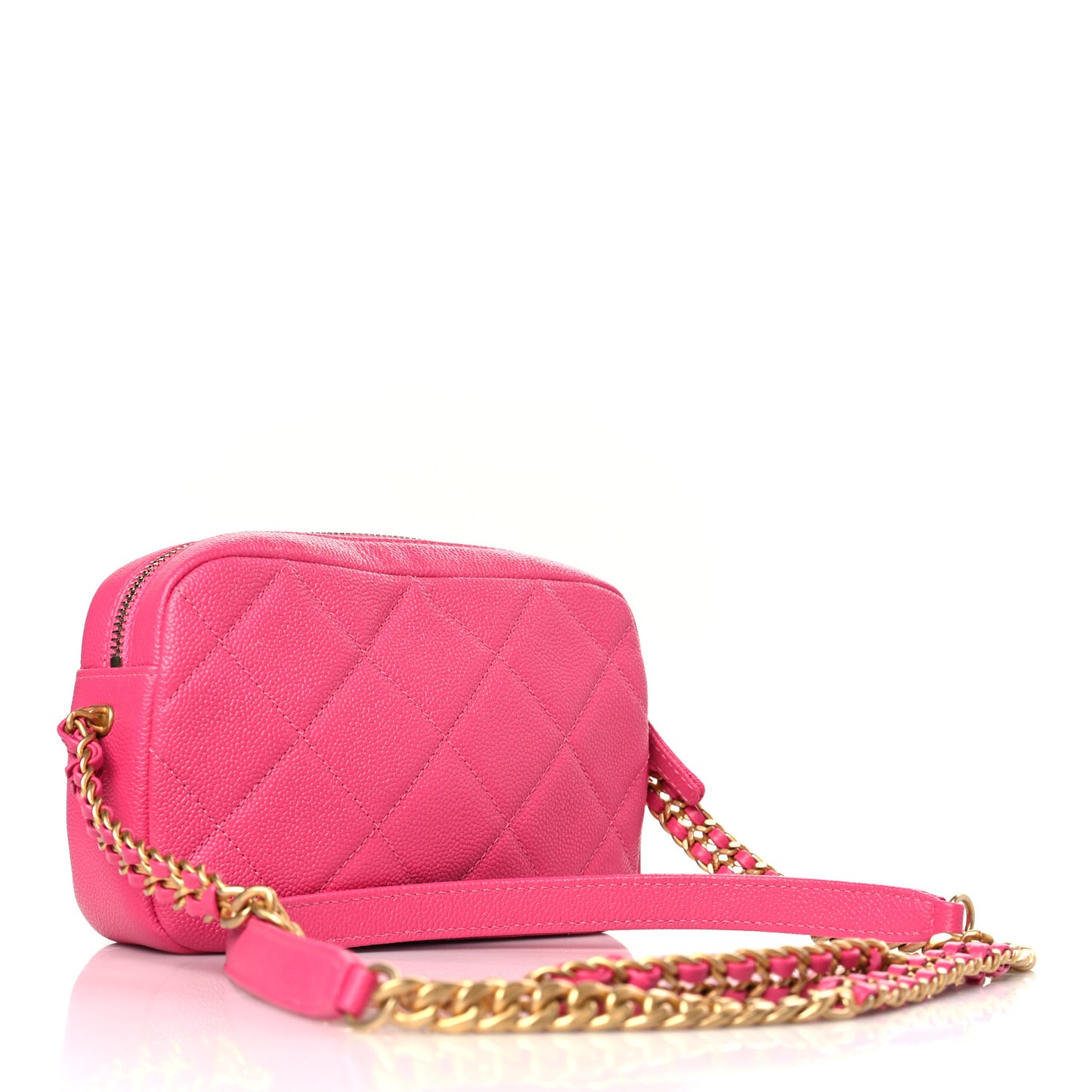 Shiny Caviar Quilted Chain Melody Camera Bag Fuchsia