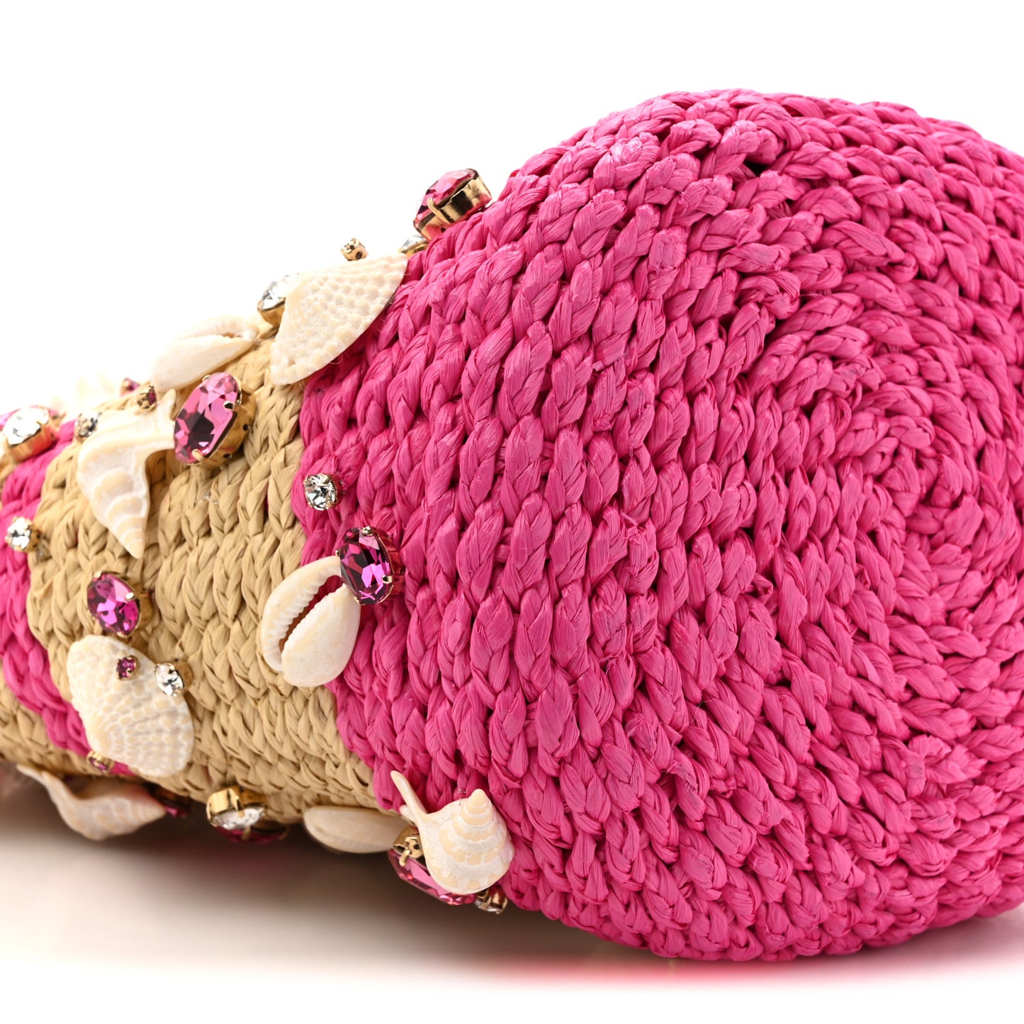 Raffia Crystal Seashell Bucket Bag Natural Pink