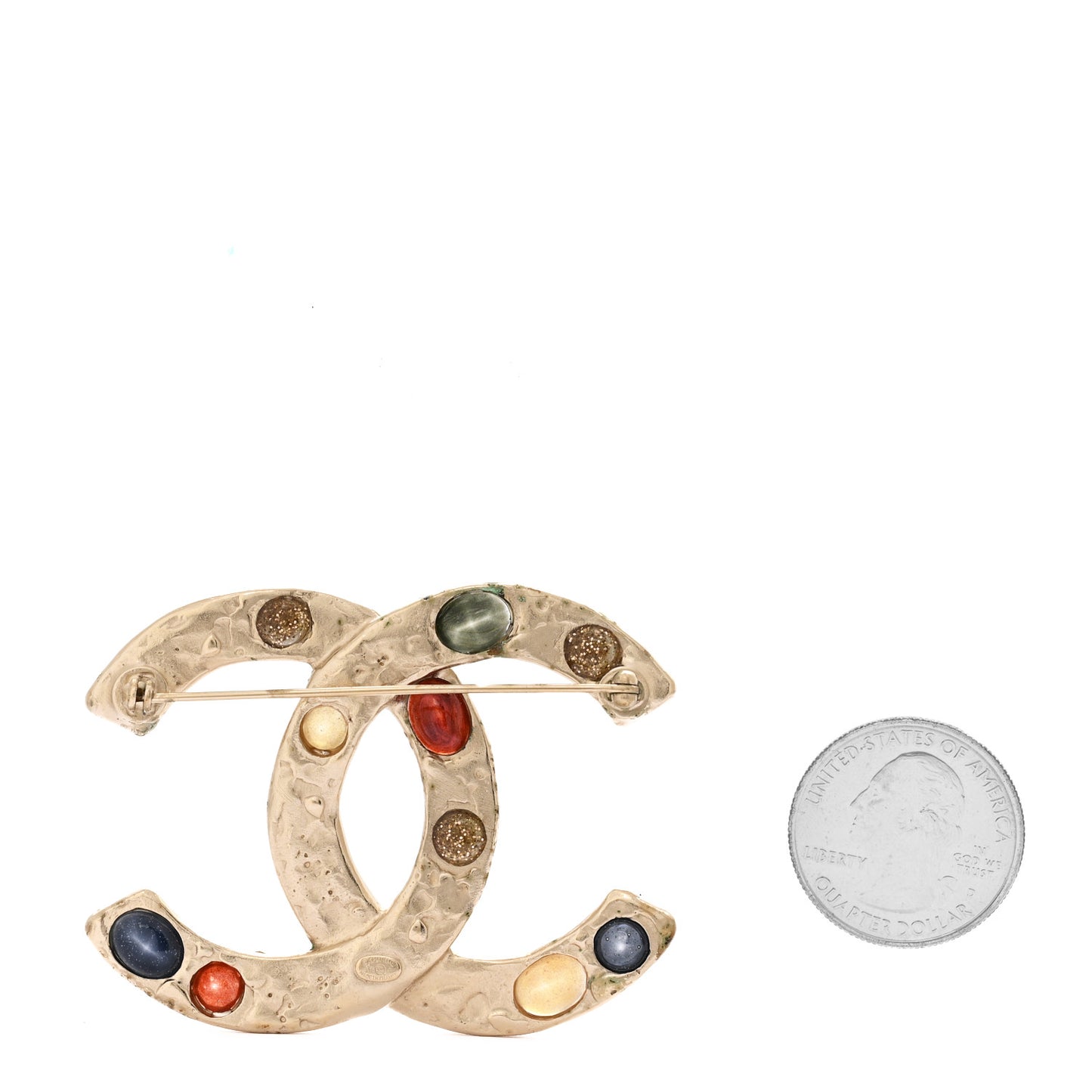 Metal Resin Crystal CC Brooch Gold