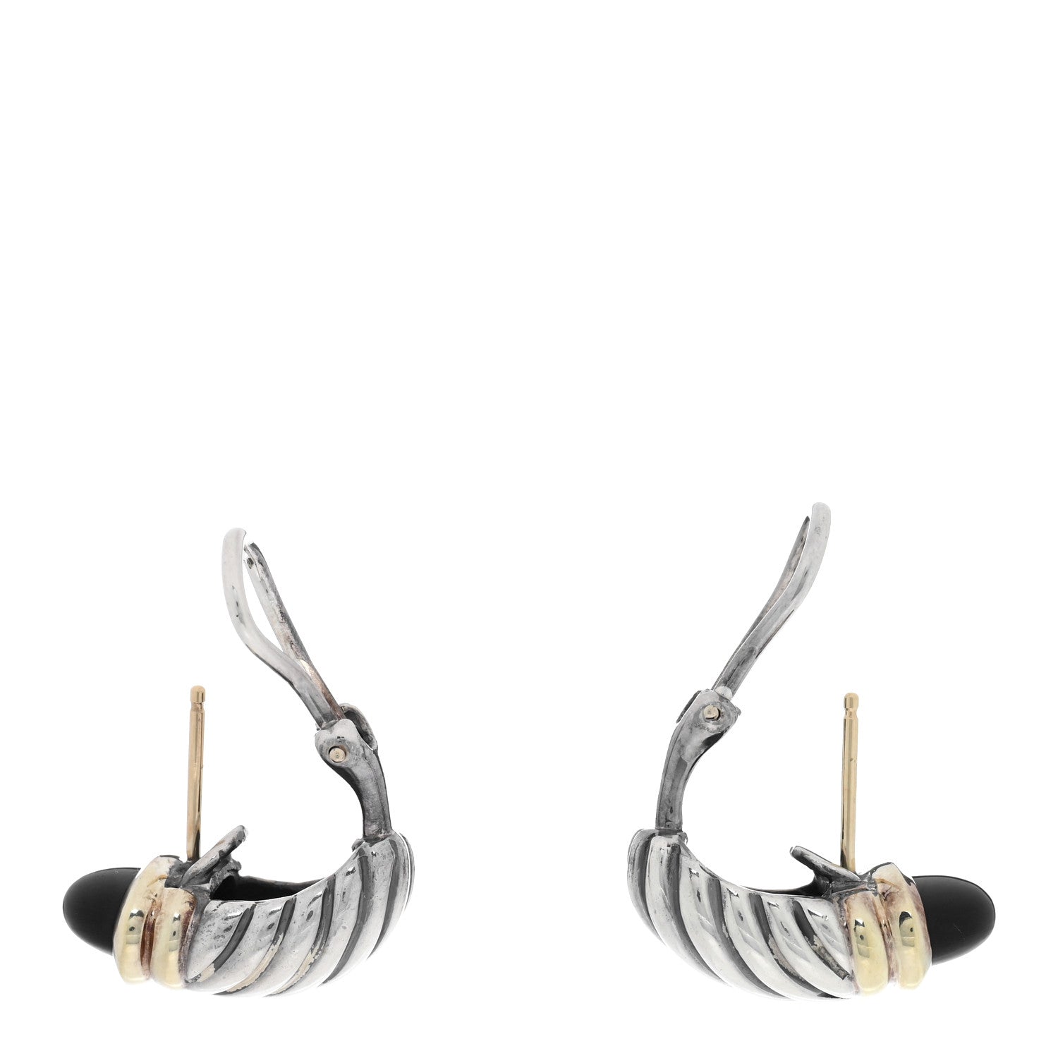 David Yurman Sterling Silver 14K Yellow Gold Black Onyx Capri Shrimp Earrings 3 of 4