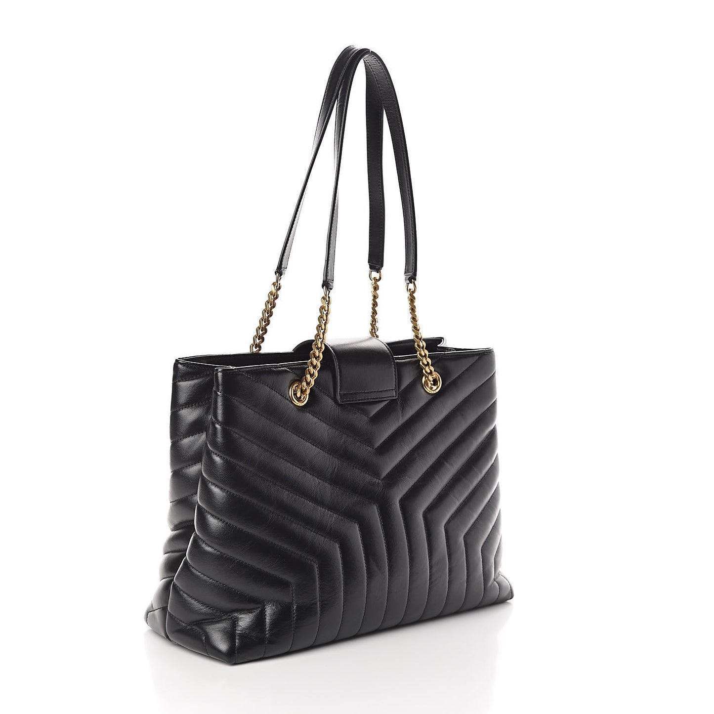 Calfskin Y Quilted Monogram Large Loulou Shopper Black