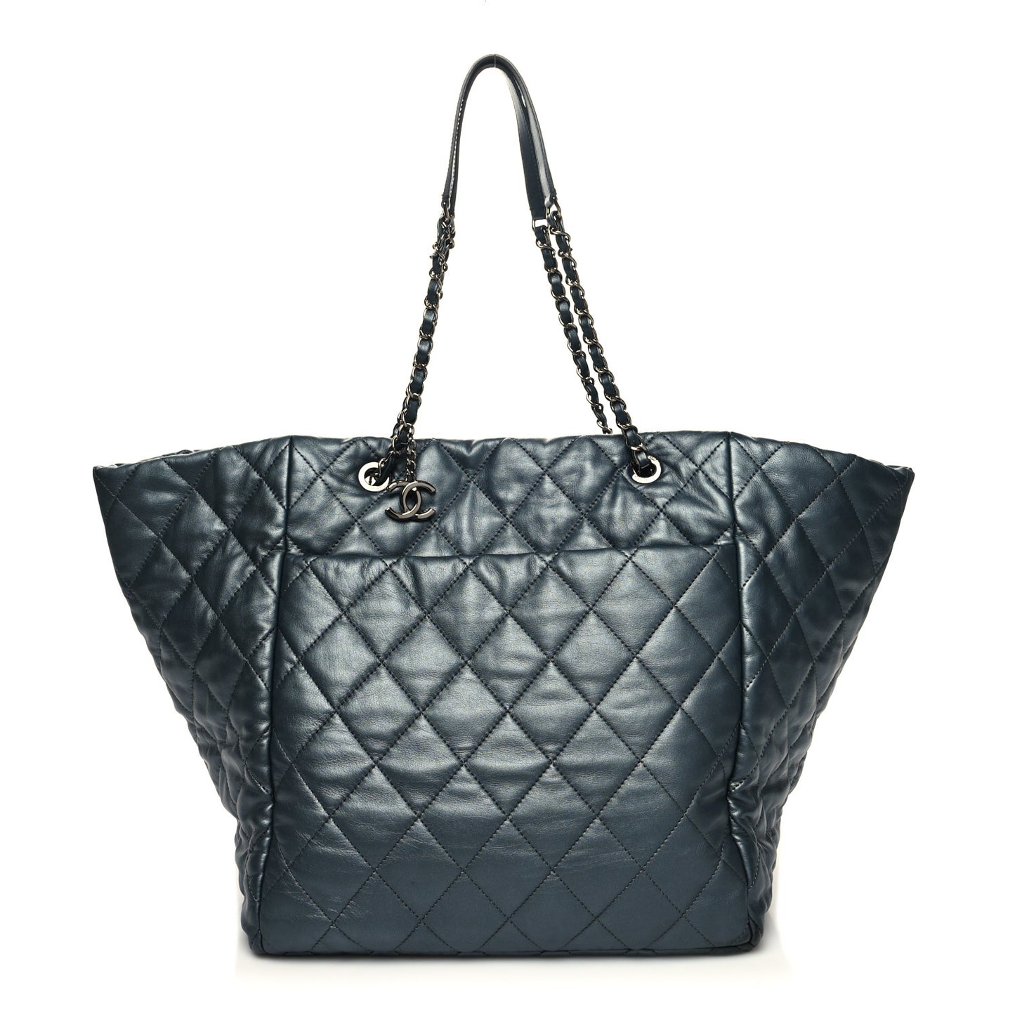 Metallic Lambskin Quilted Large Week End on Mars Tote Dark Grey
