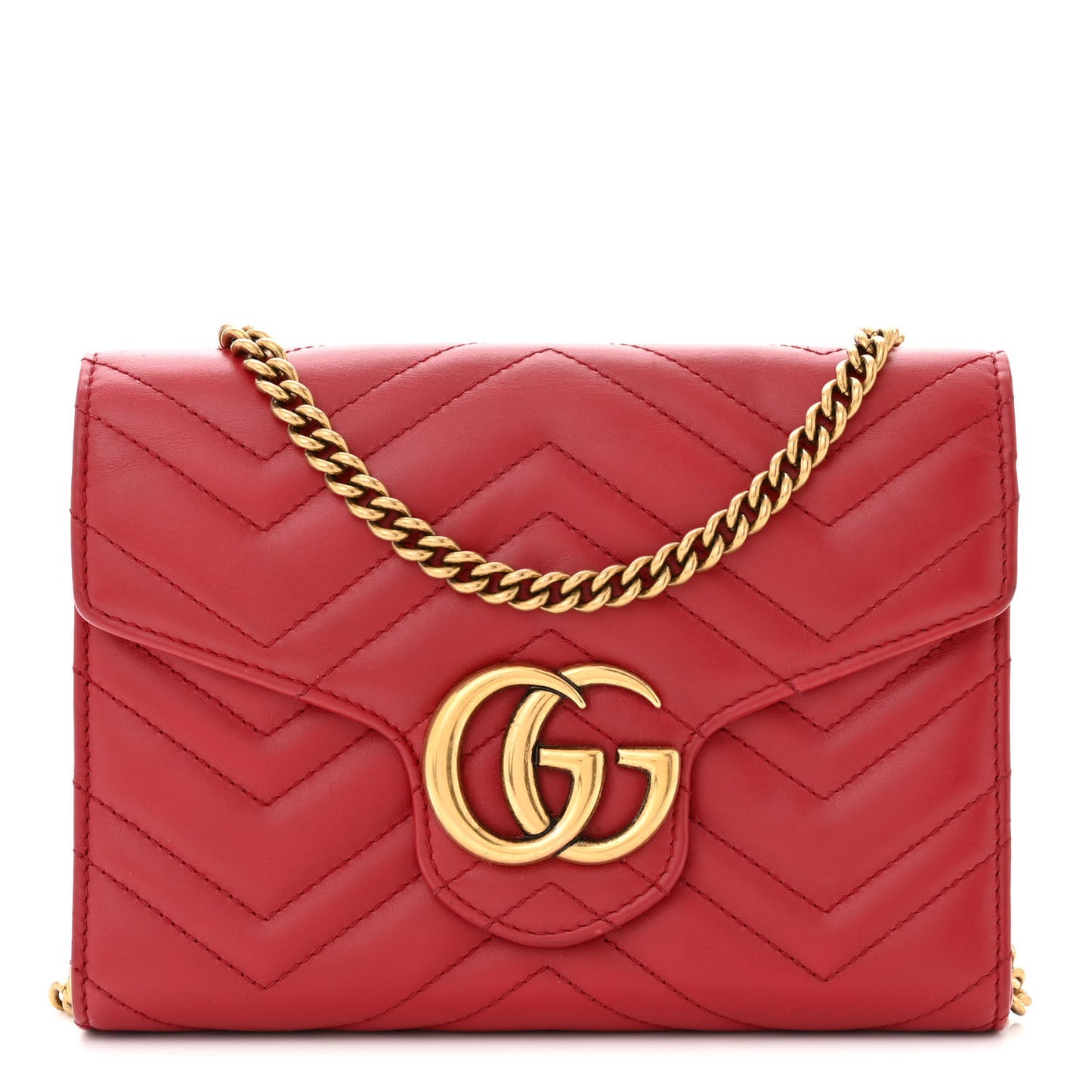 Calfskin Matelasse GG Marmont Chain Wallet Hibiscus Red