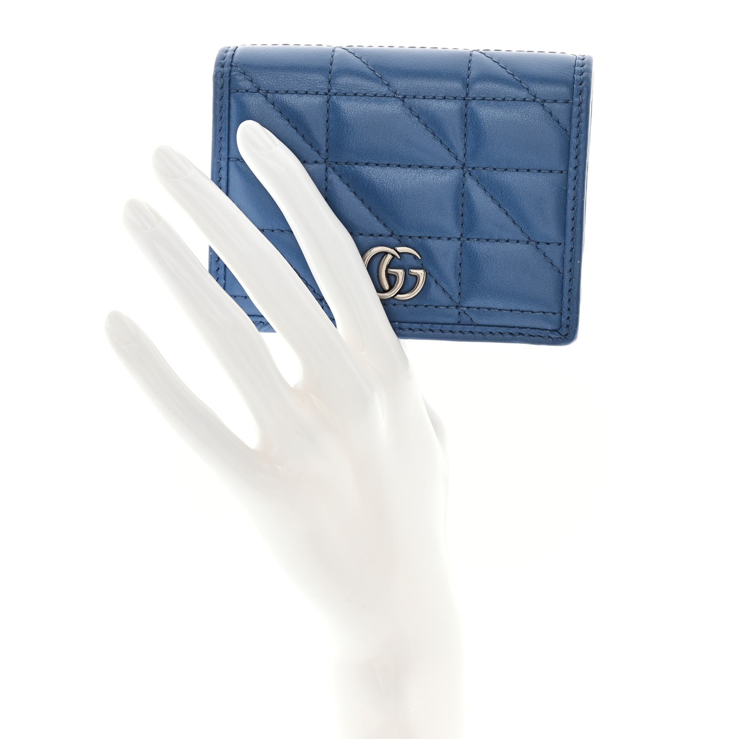 Calfskin Matelasse Aria GG Marmont Card Case Wallet Clear Blue