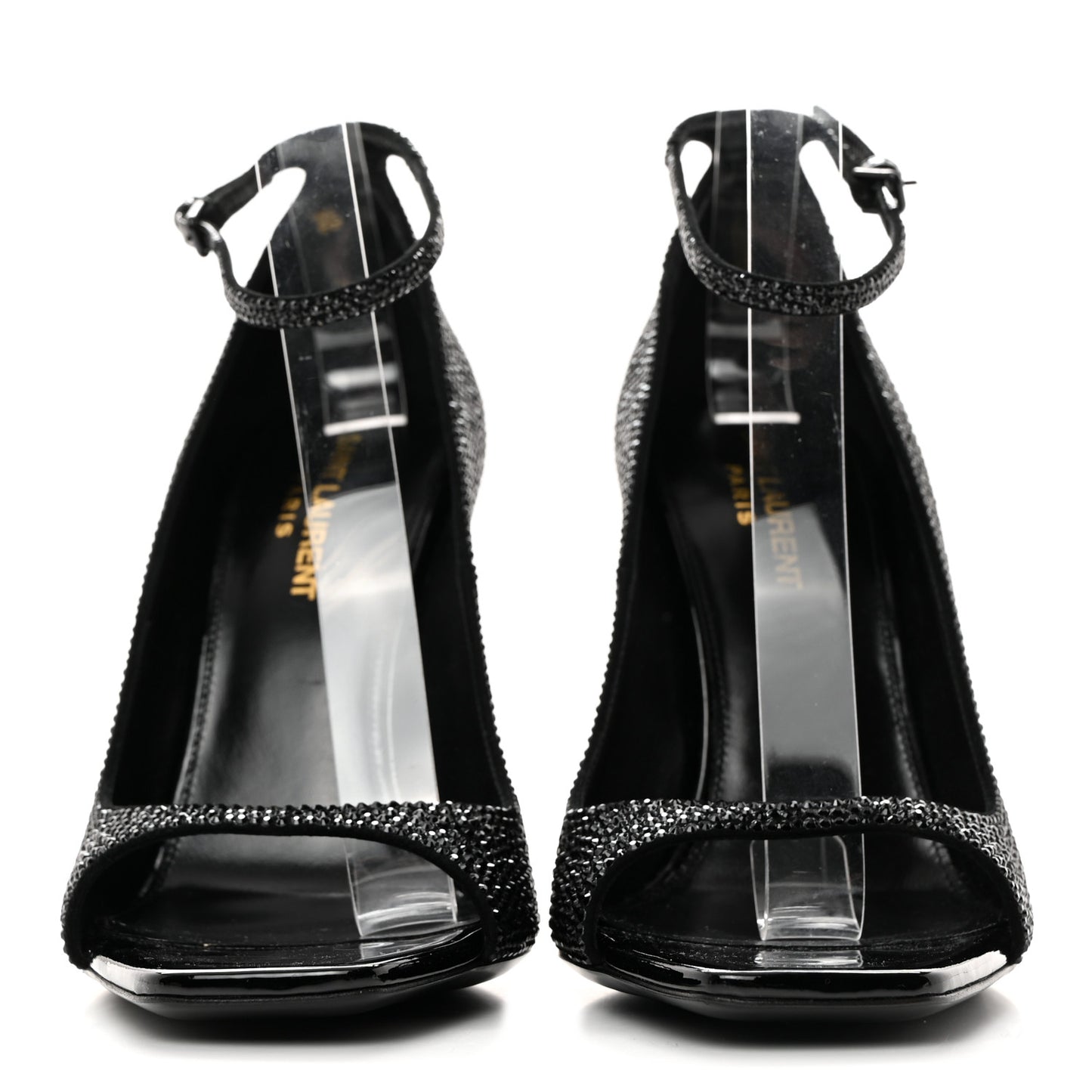 Crystal Embellished Opyum Ankle Strap Sandals 38.5 Black
