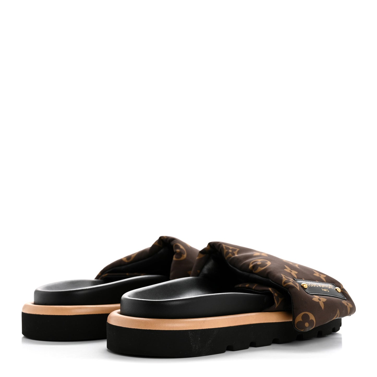 Nylon Monogram LV Pool Pillow Flat Comfort Mule 37 Cacao Brown