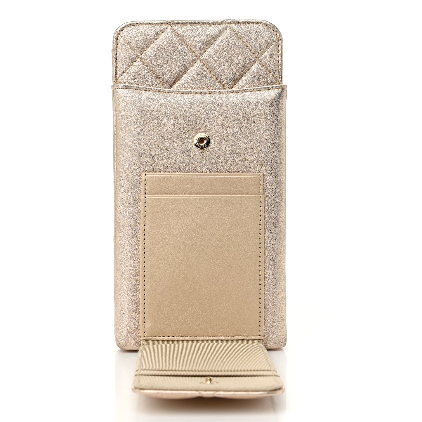 Metallic Lambskin Quilted Zip Phone Case Gold