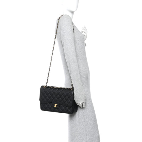 Caviar Quilted Jumbo Double Flap Black