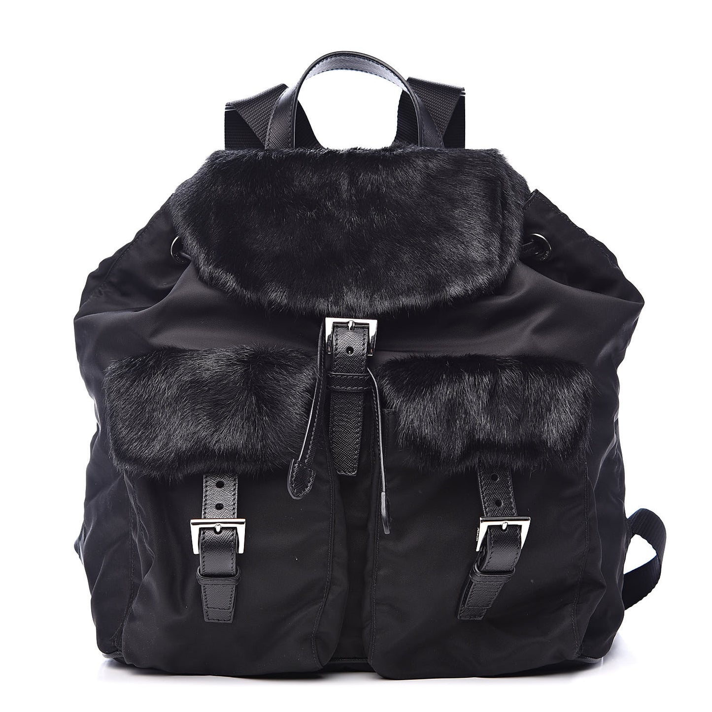 Tessuto Nylon Saffiano Fur Backpack Black