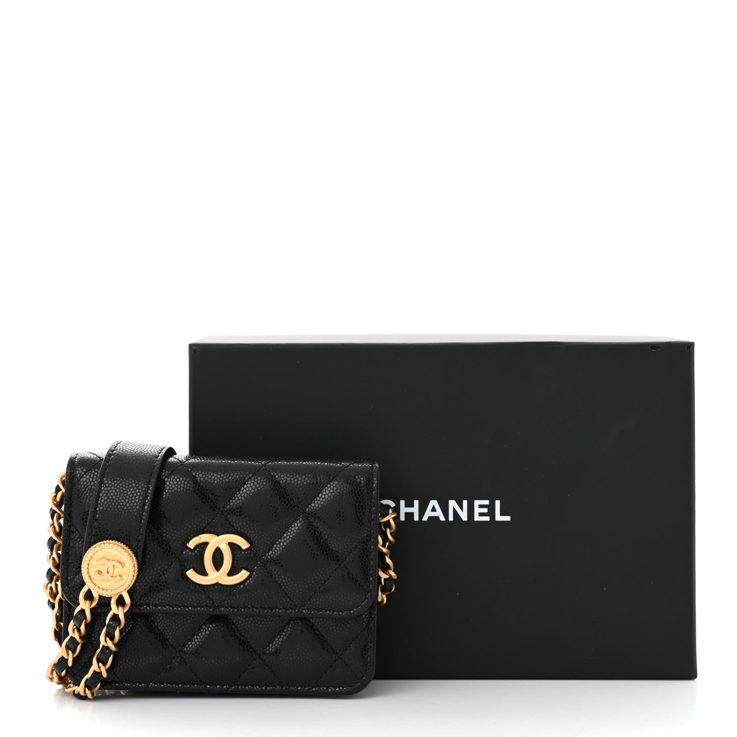 Chanel Caviar Quilted Twist Your Buttons Coin Purse With Chain Black 12 of 12