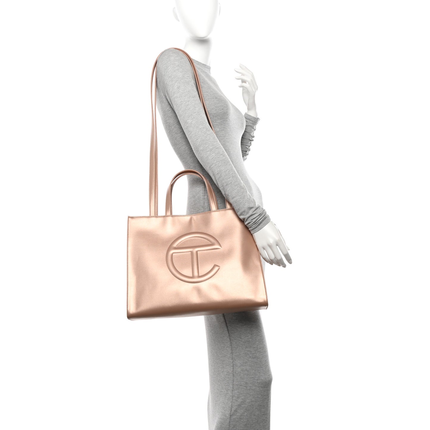 Metallic Vegan Leather Medium Shopping Bag Copper