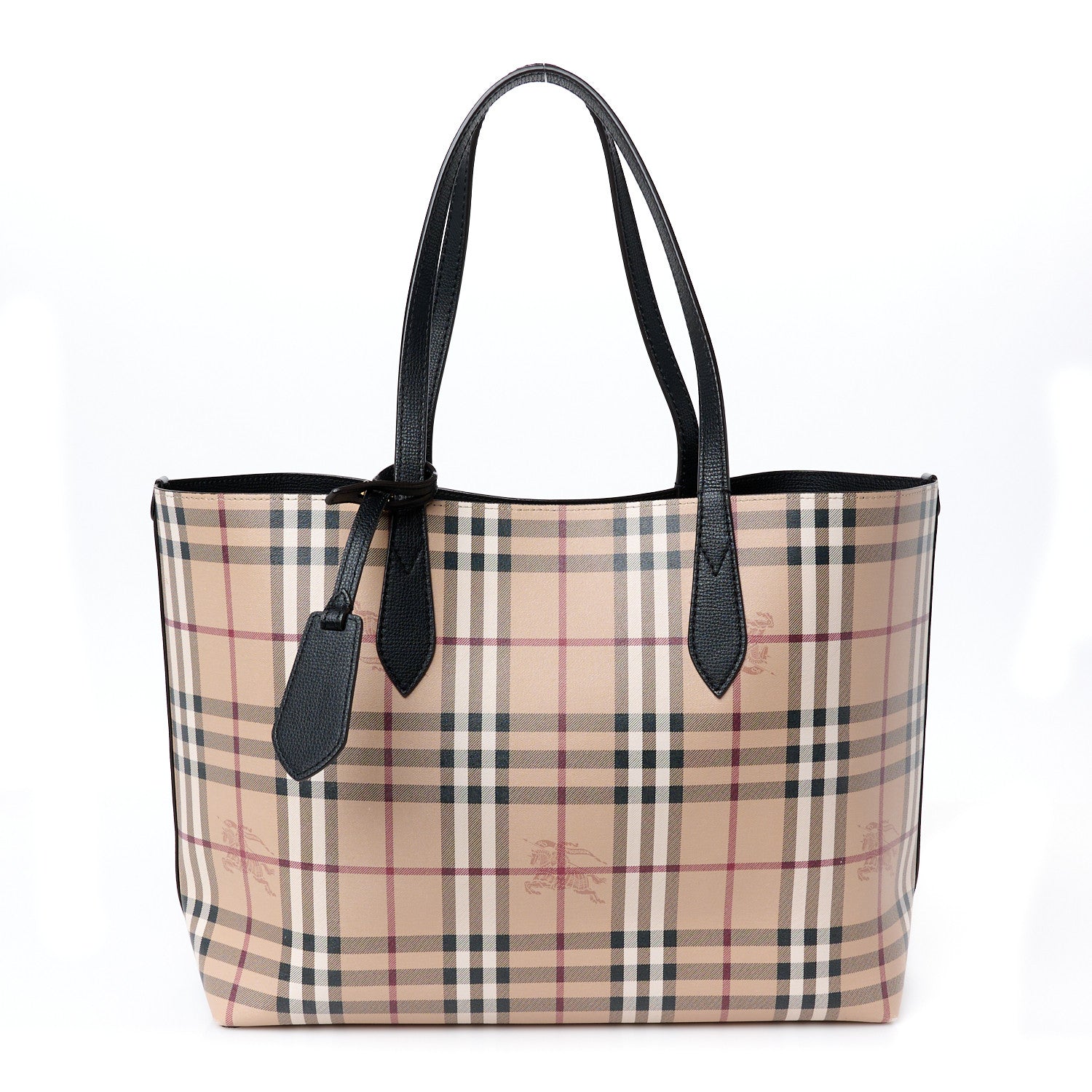 Burberry Grainy Calfskin Haymarket Check Medium Reversible Tote Black 1 of 17