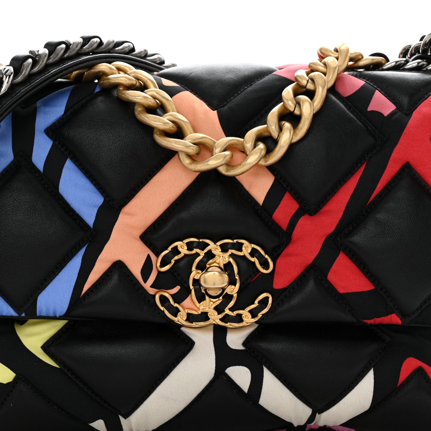 Lambskin Printed Fabric Medium Chanel 19 Flap Black Multicolor