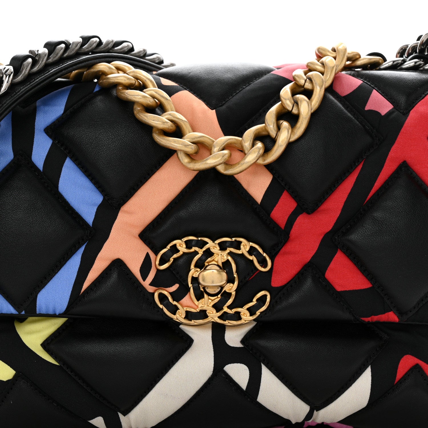 Chanel Lambskin Printed Fabric Medium Chanel 19 Flap Black Multicolor 8 of 10