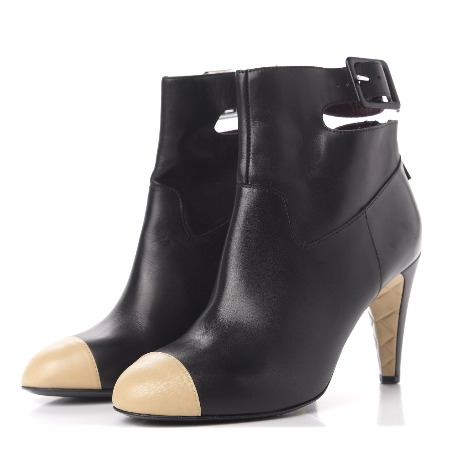 Lambskin Cap Toe Short Boots 39 Black Beige