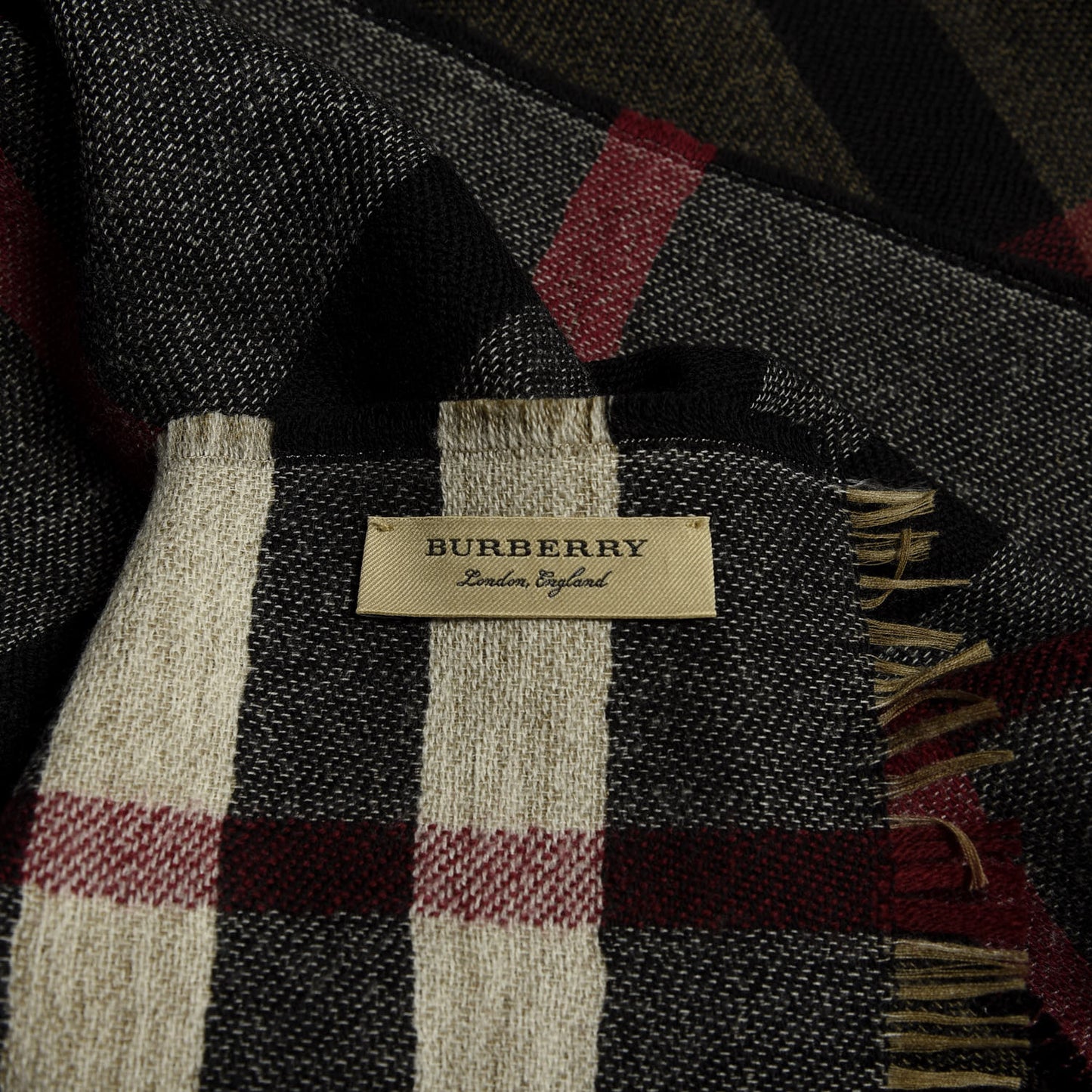 Wool Giant Check Scarf Black