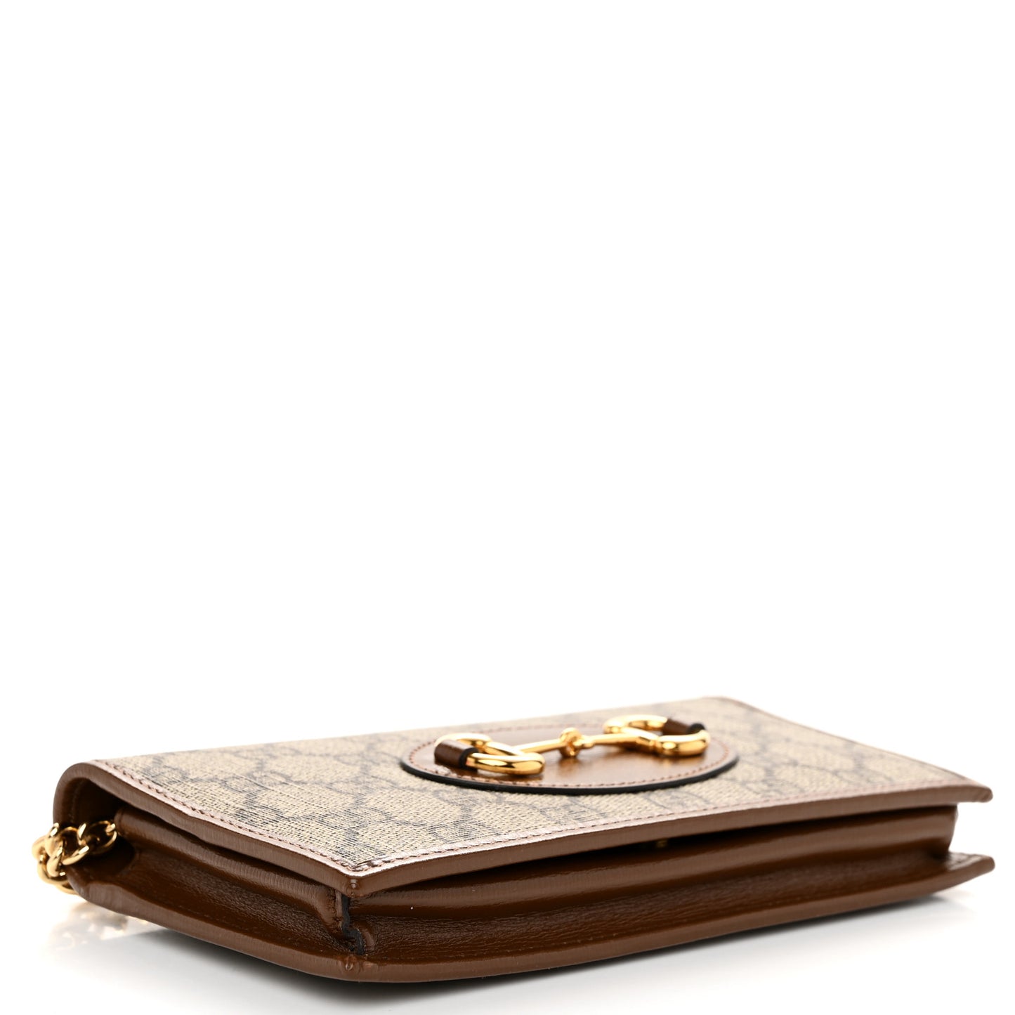 GG Supreme Monogram Azalea Calfskin Horsebit 1955 Wallet On Chain Beige Ebony Brown Sugar