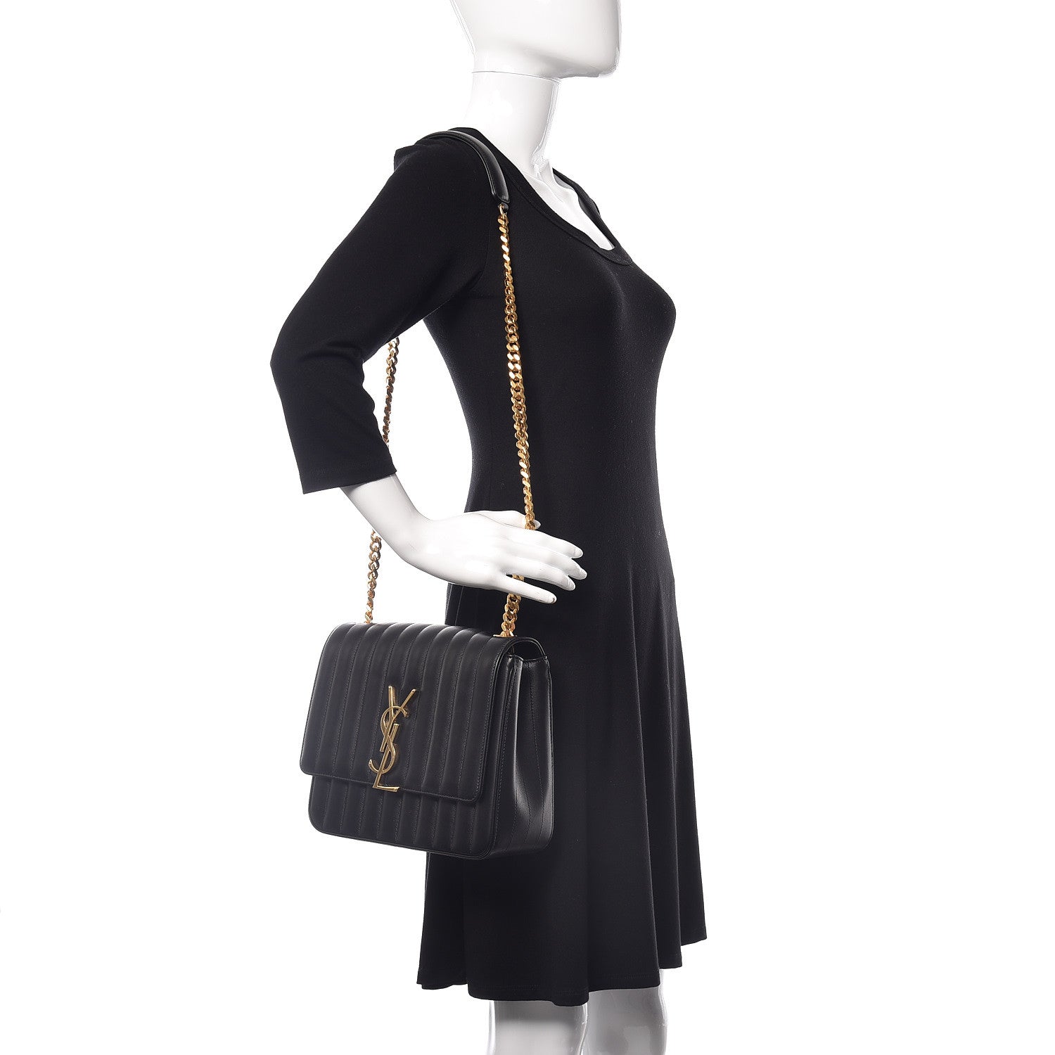 Saint Laurent Lambskin Matelasse Monogram Large Vicky Chain Bag Black 2 of 14