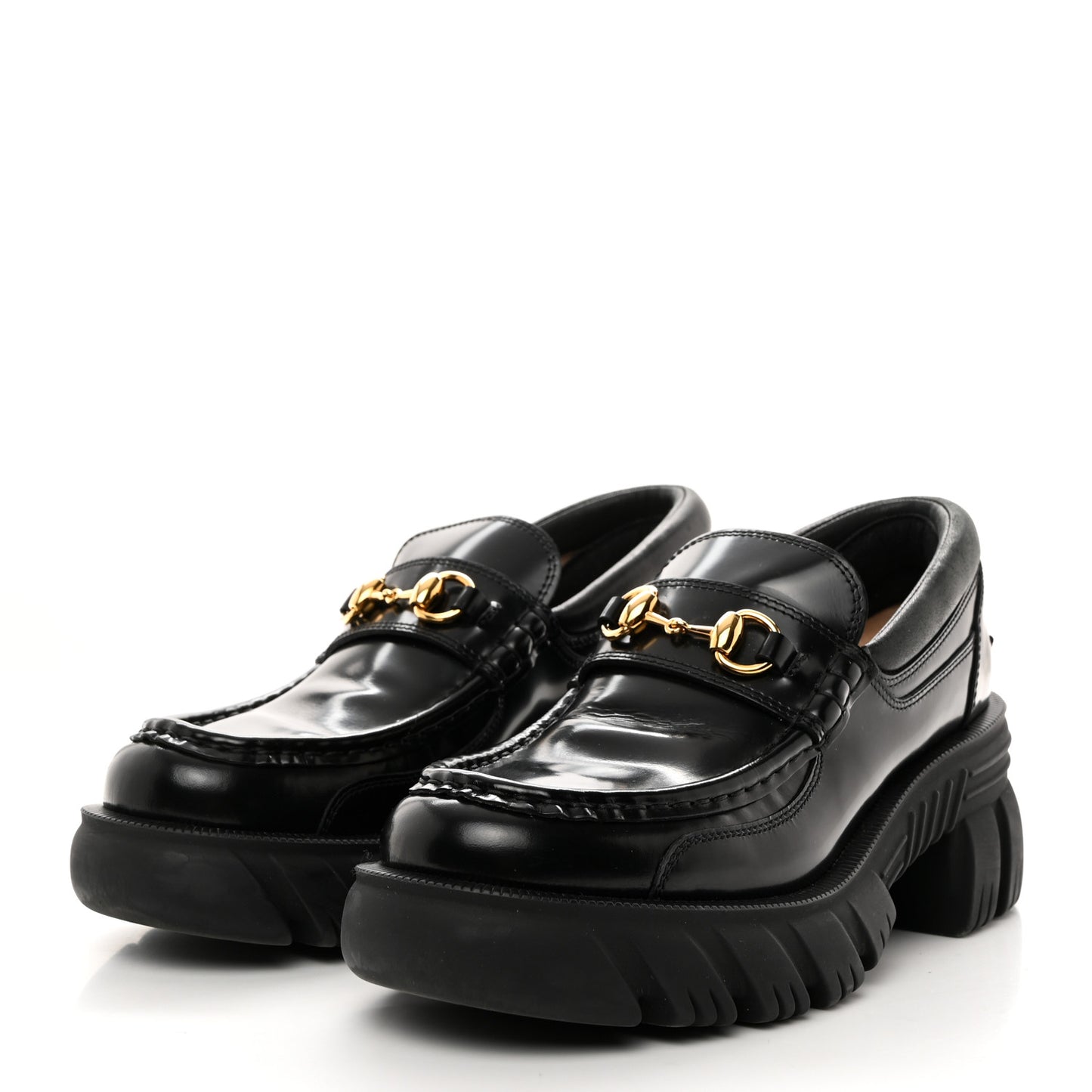 Magnum Calfskin Nappa Samoa Womens Horsebit Platform Chunky Lug Sole 40mm Loafers 38 Black
