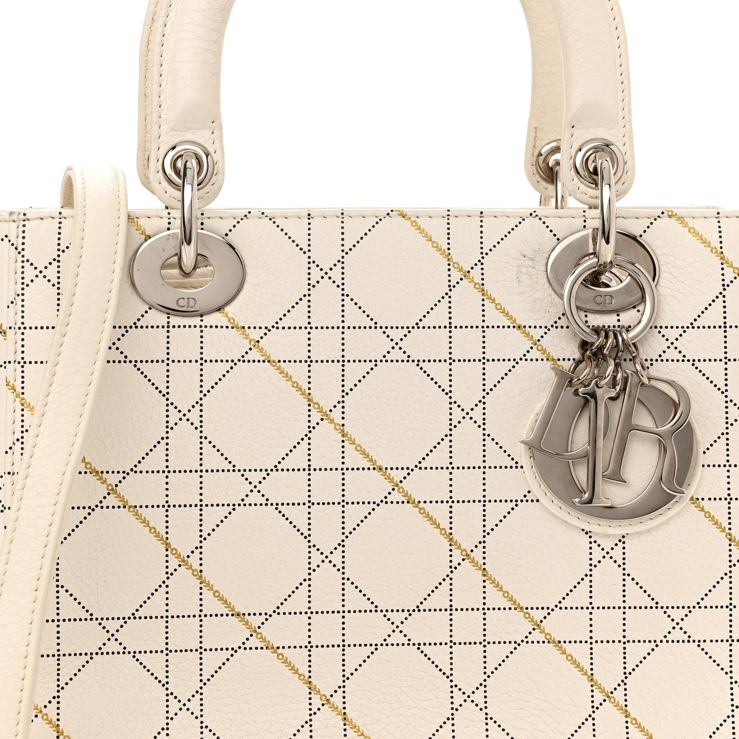 Calfskin Cannage Print Medium Lady Dior White