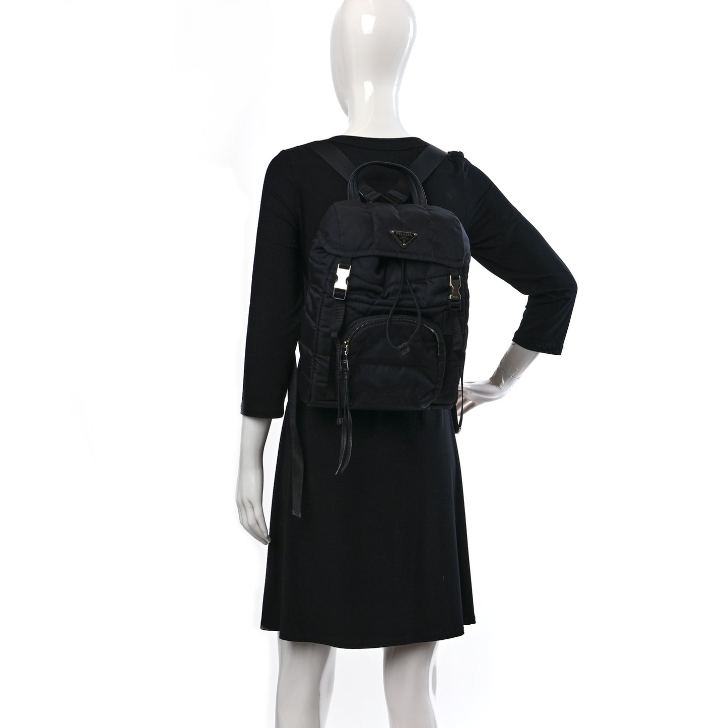 Tessuto Nylon Quilted Double Buckle Backpack Black